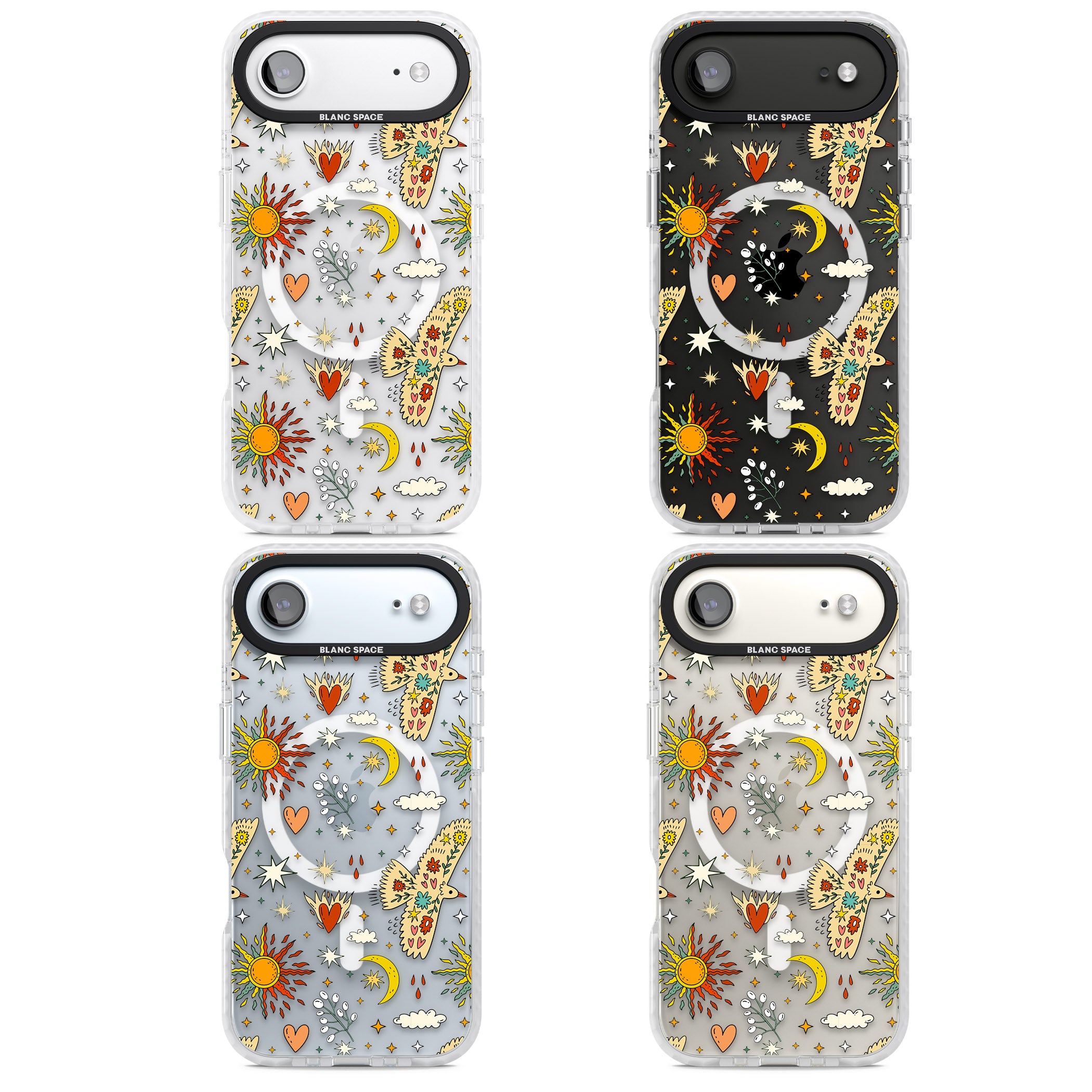 Boho Celestial Floral Bird Sun iPhone 17 Air Impact Pro Clear Phone Case APT Impact Protection