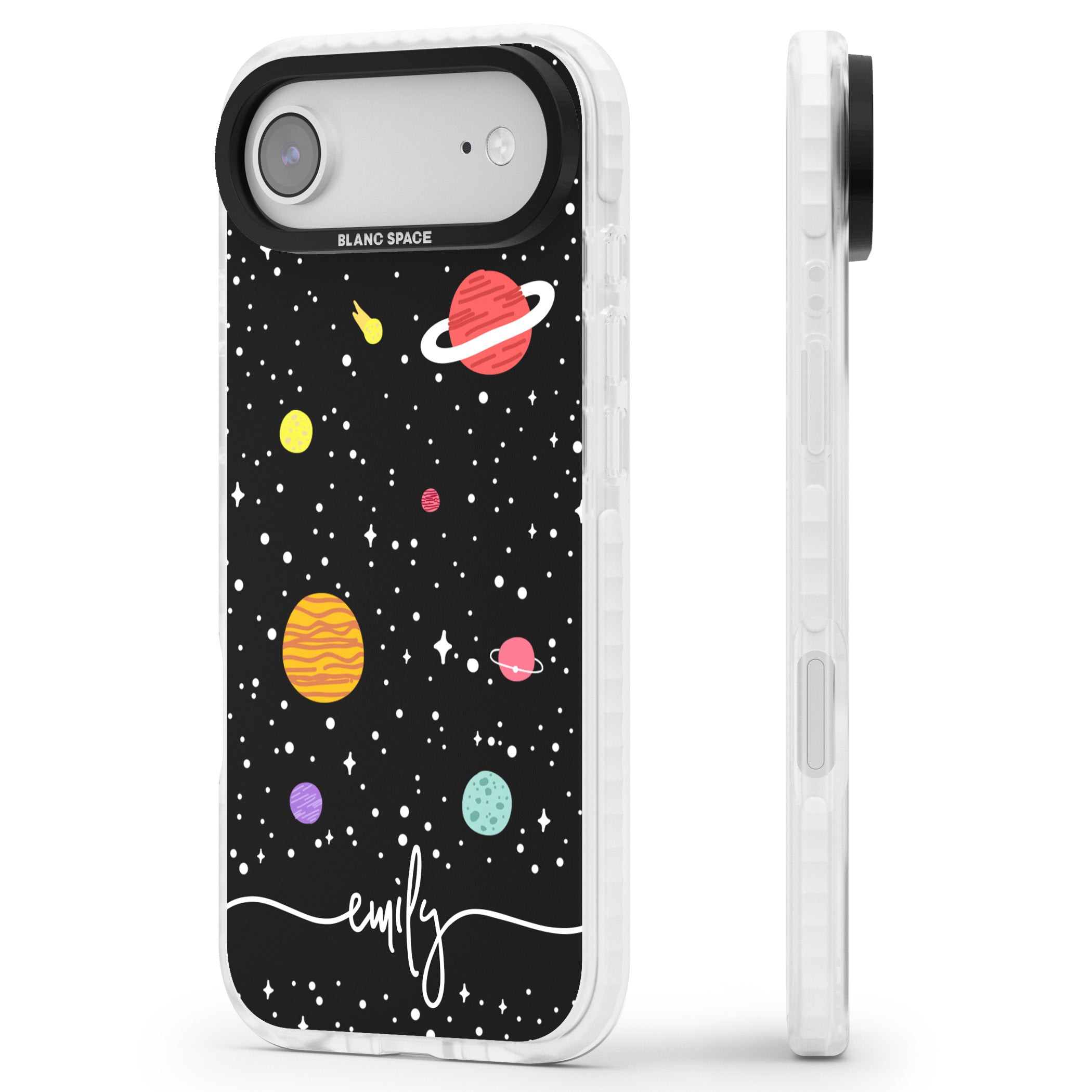 Personalised Cute Cartoon Planet iPhone 17 Air Impact Pro Clear Phone Case Side Profile