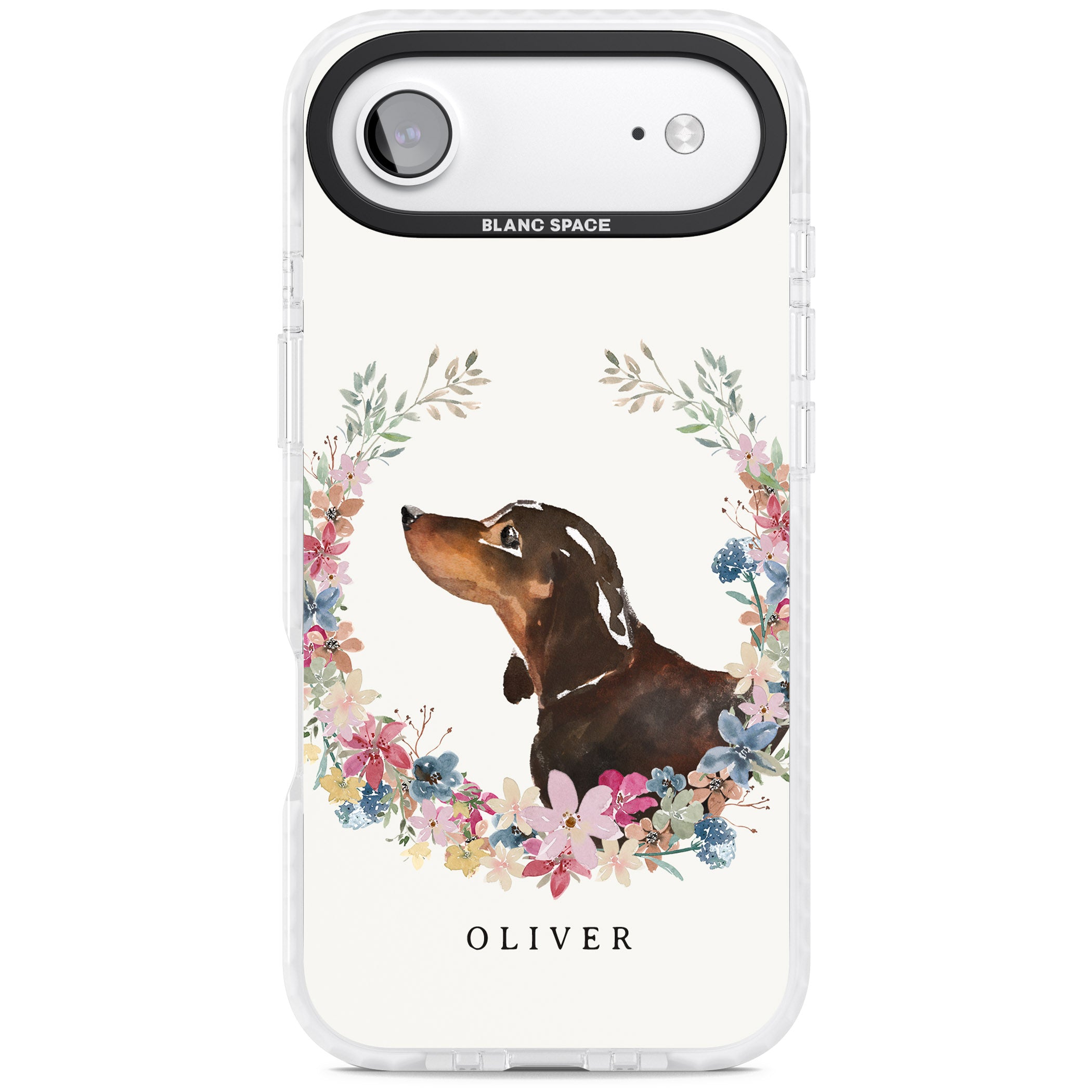 Personalised Black & Tan Dachshund Floral Portrait iPhone 17 Air Impact Pro Clear Phone Case