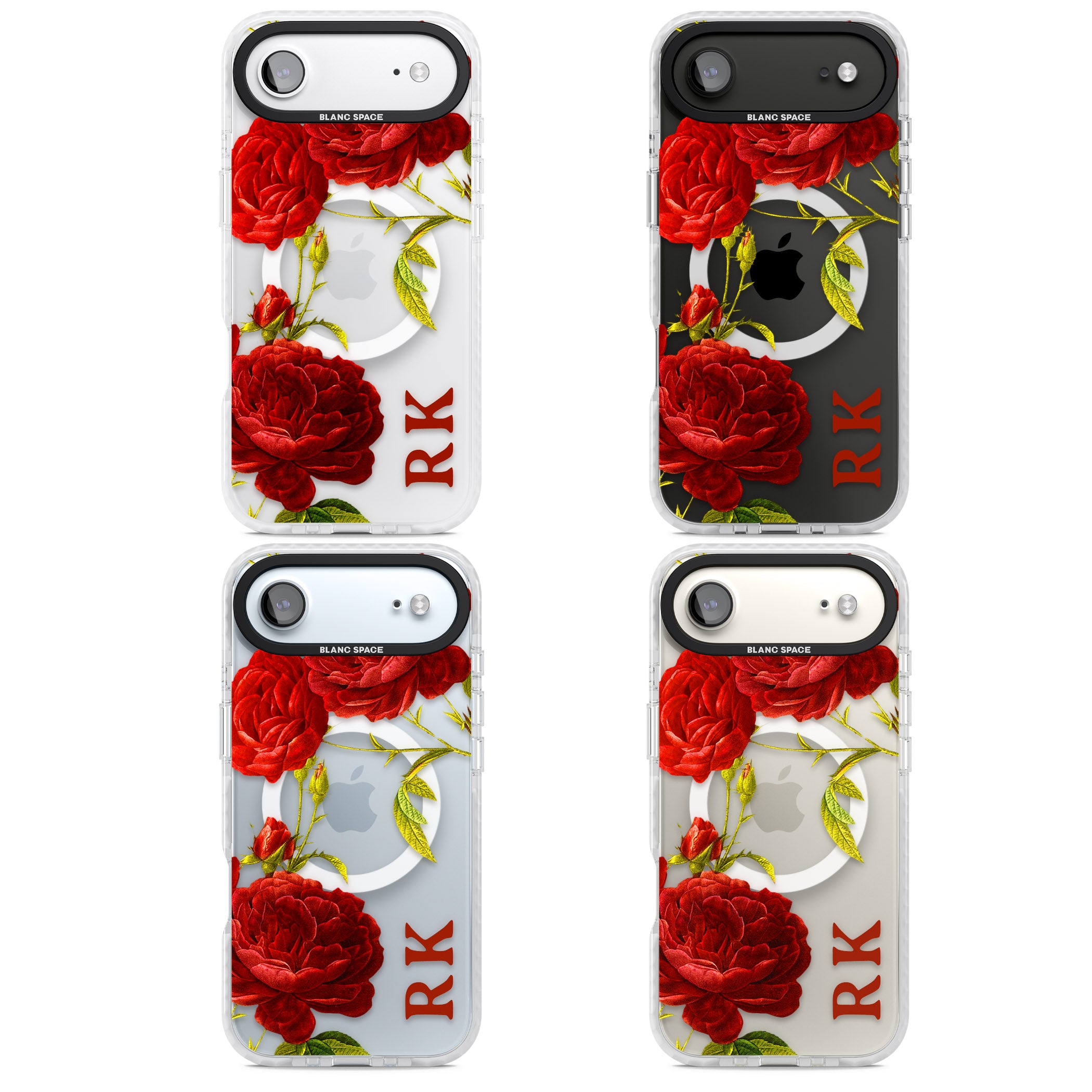 Personalised Vintage Floral Red Roses iPhone 17 Air Impact Pro Clear Phone Case APT Impact Protection