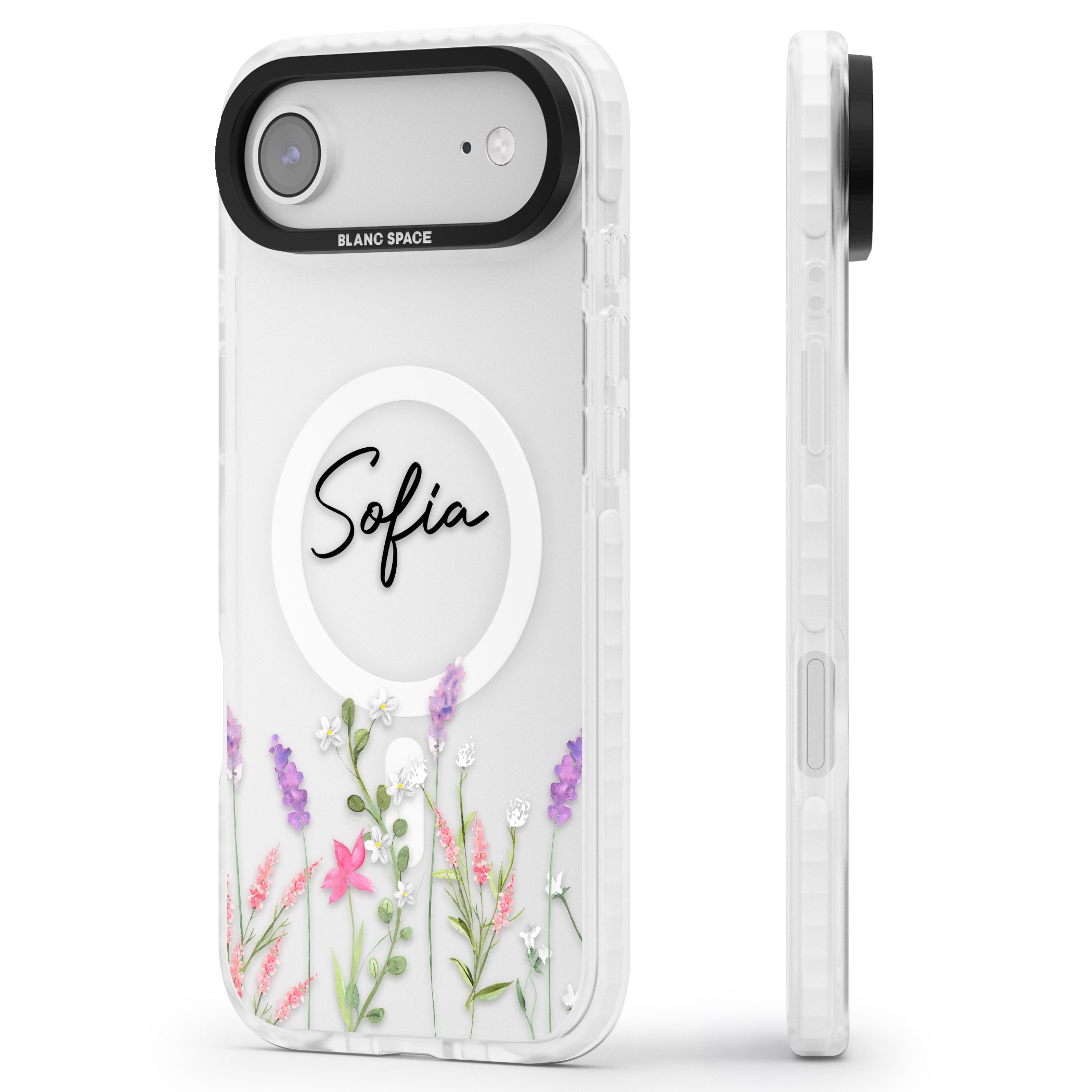 Personalised Lavender Wildflowers iPhone 17 Air Impact Pro Clear Phone Case Side Profile