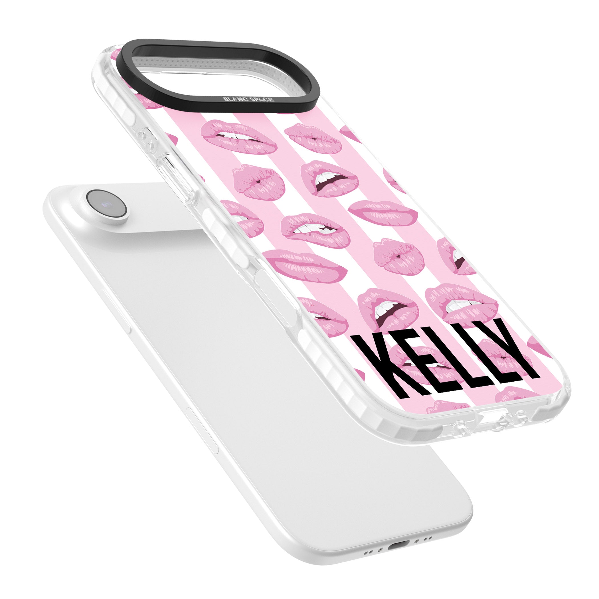 Personalised Pink Stripes & Lips iPhone 17 Air Impact Pro Clear Phone Case Colours