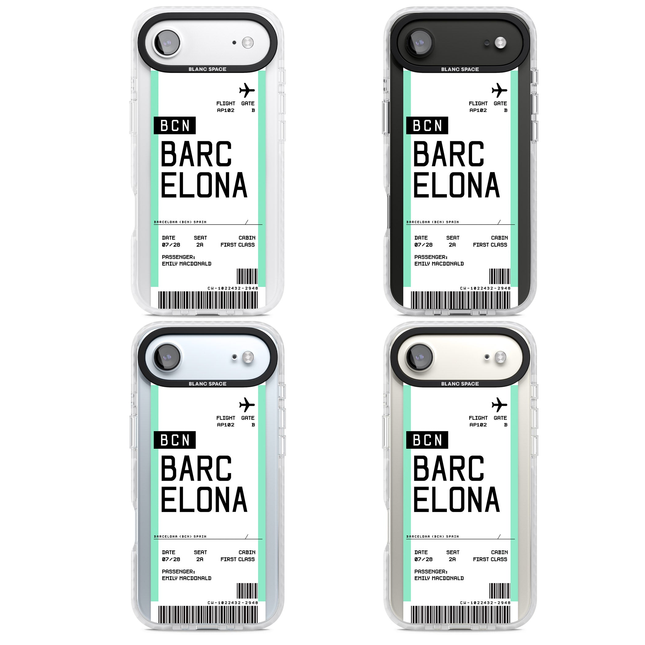 Personalised Barcelona Boarding Pass iPhone 17 Air Impact Pro Clear Phone Case APT Impact Protection