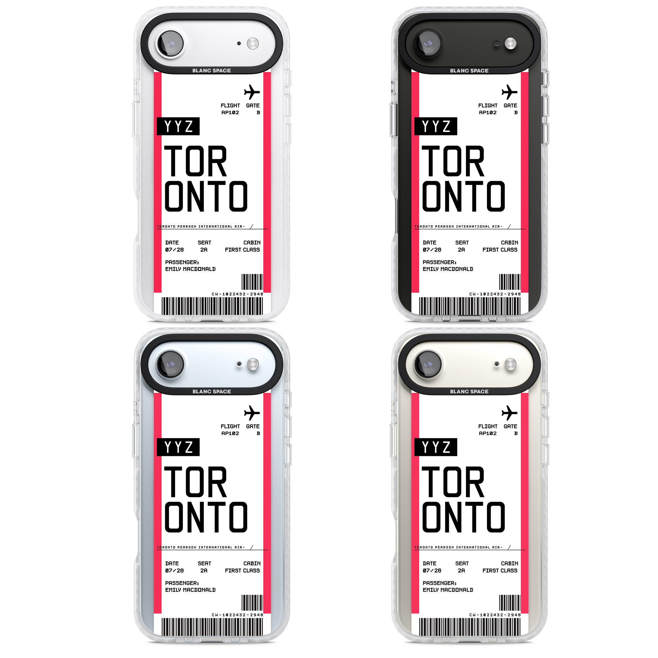 Personalised Toronto Boarding Pass iPhone 17 Air Impact Pro Clear Phone Case APT Impact Protection