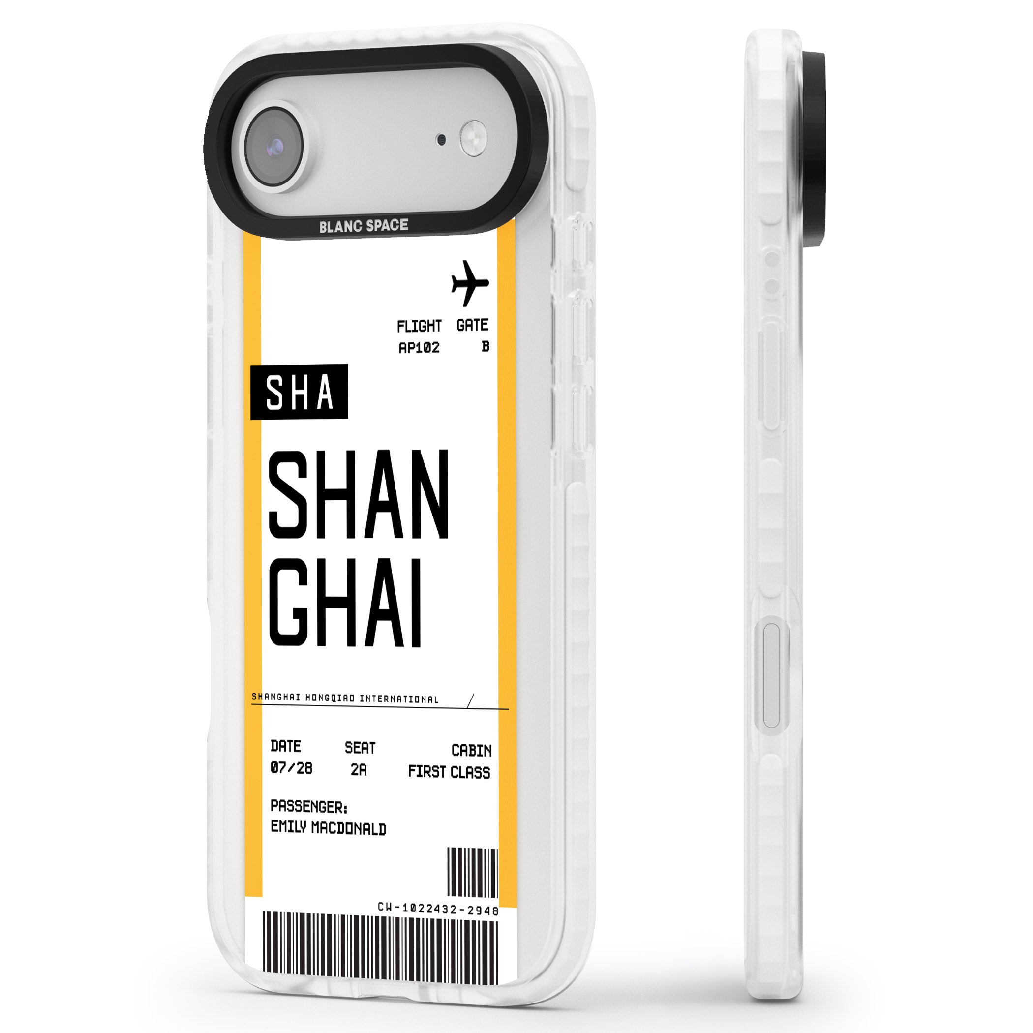 Personalised Shanghai Boarding Pass iPhone 17 Air Impact Pro Clear Phone Case Side Profile