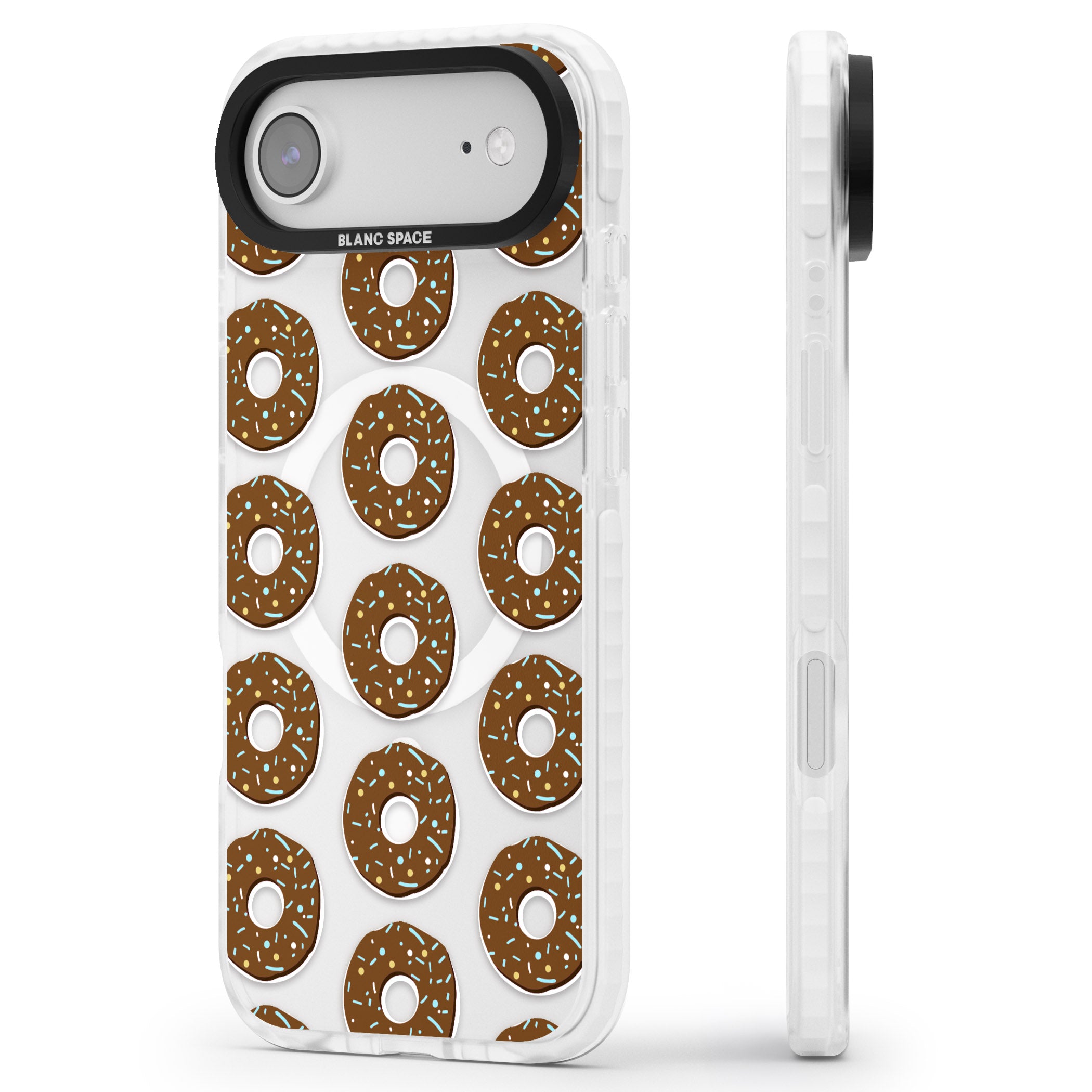 Chocolate Donut Pattern iPhone 17 Air Impact Pro Clear Phone Case Side Profile