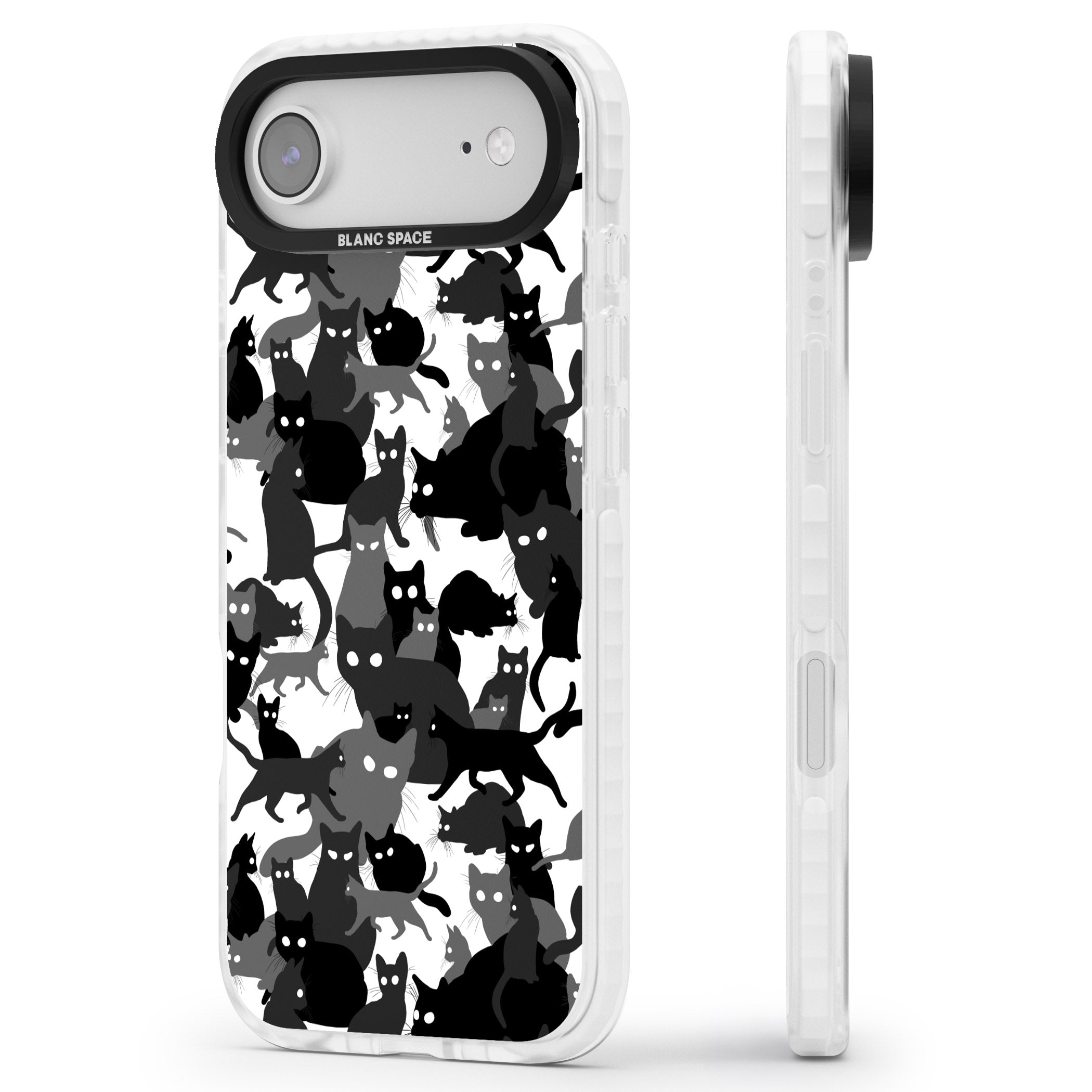 Black & White Cat Camouflage iPhone 17 Air Impact Pro Clear Phone Case Side Profile