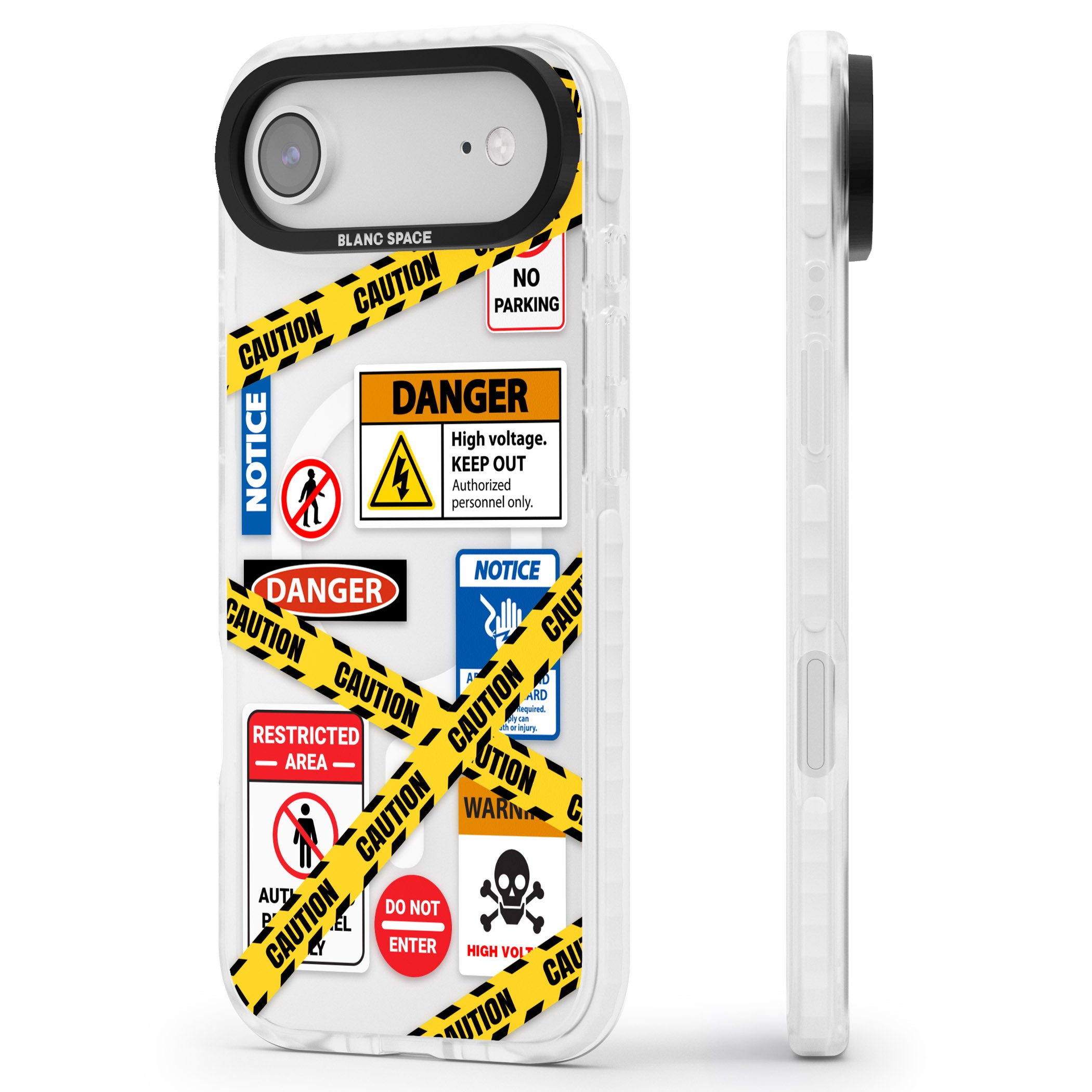 Caution Sign iPhone 17 Air Impact Pro Clear Phone Case Side Profile