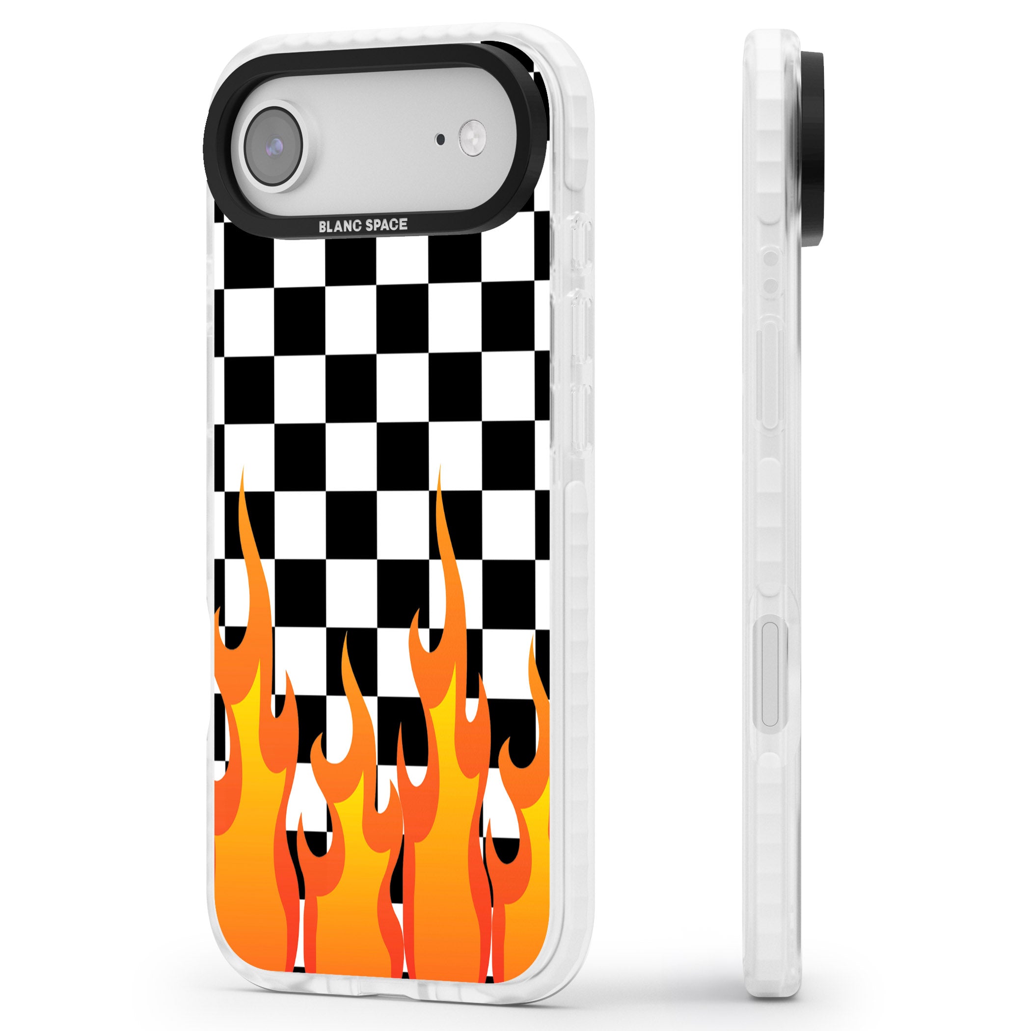 Checkered Fire iPhone 17 Air Impact Pro Clear Phone Case Side Profile