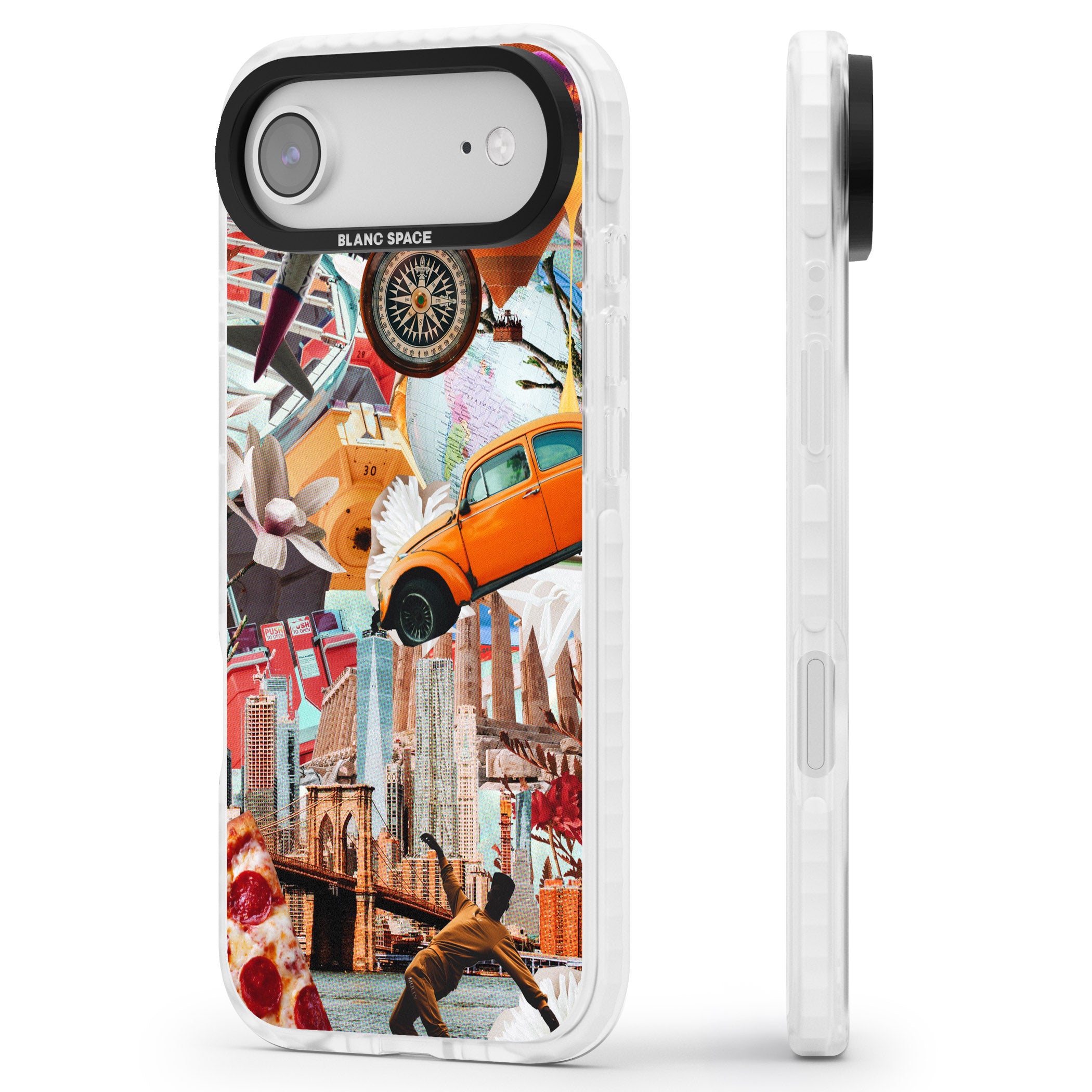 Bold New York Collage iPhone 17 Air Impact Pro Clear Phone Case Side Profile