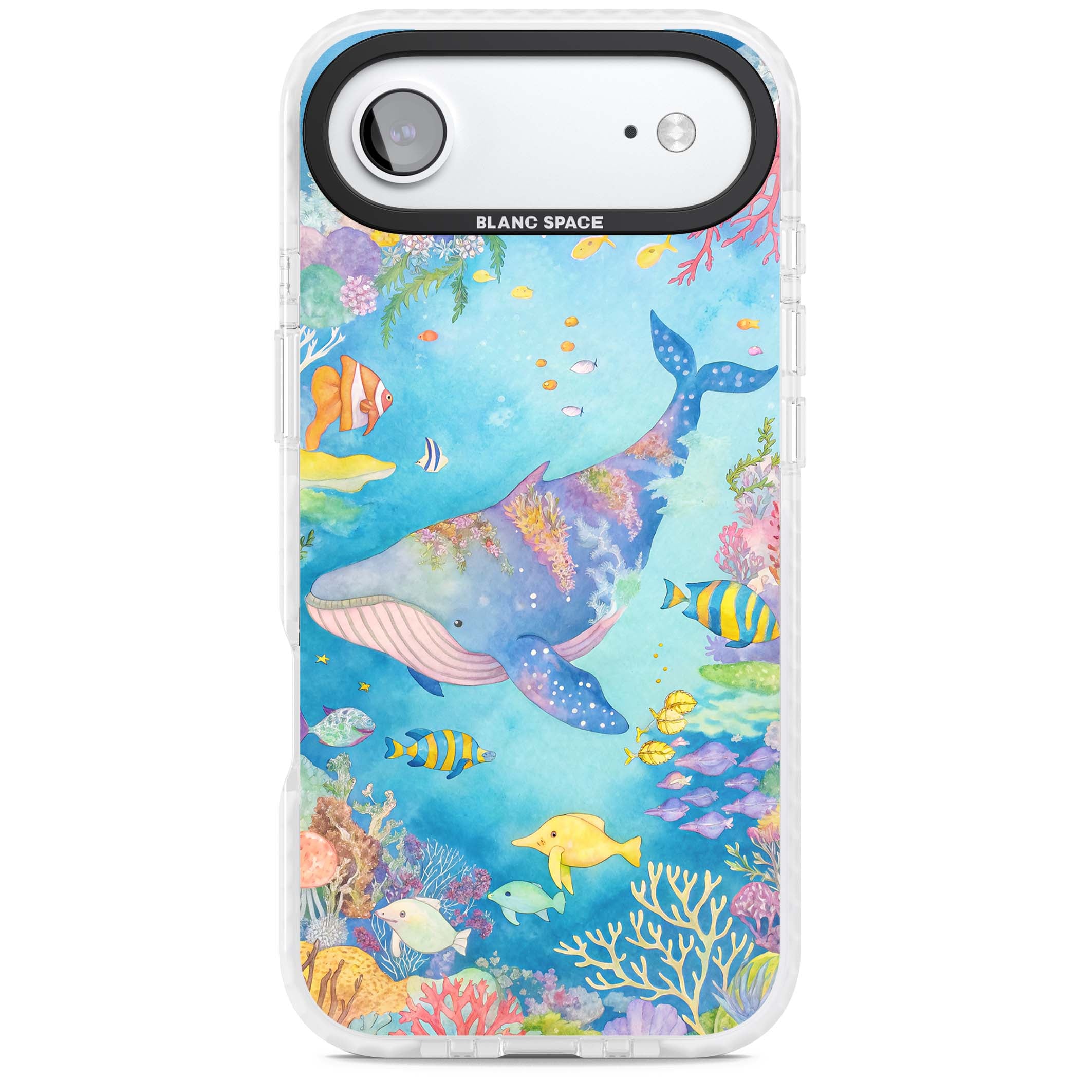 Coral Lagoon ocean iPhone case featuring a watercolour whale, coral reef and tropical fish | Impact Magsafe case for iPhone Air