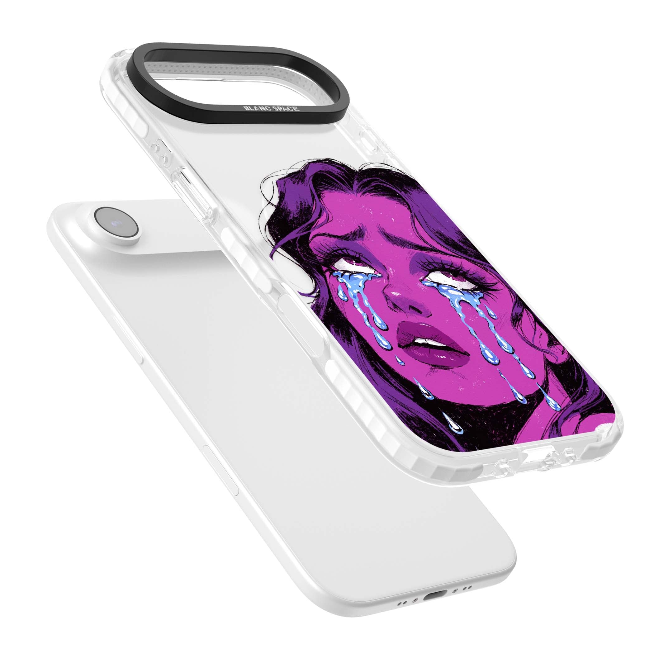 Drama Queen pop art iPhone case featuring a purple crying comic girl with blue tears | Impact Magsafe case for iPhone Air