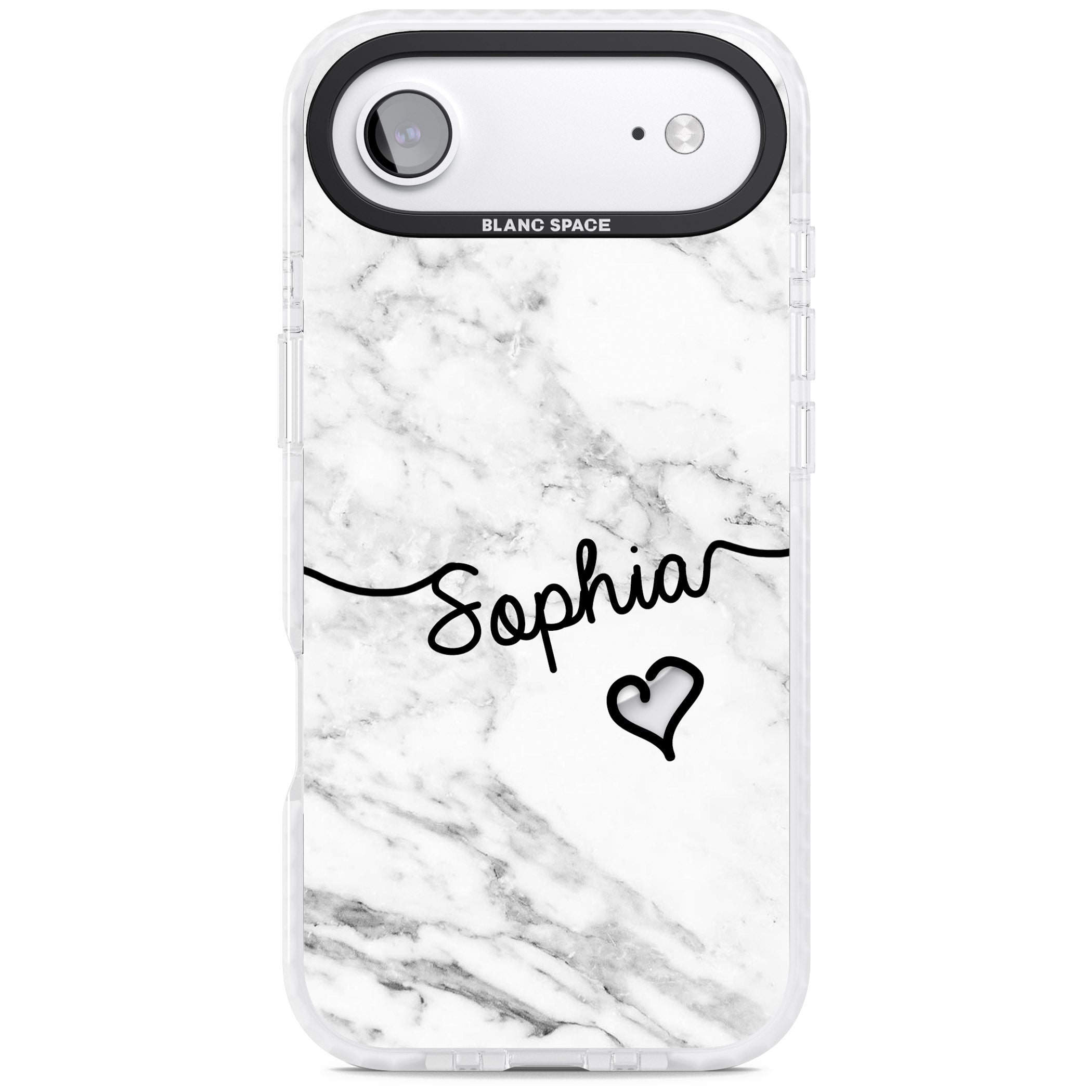 Personalised White Marble Heart iPhone 17 Air Impact Pro Clear Phone Case