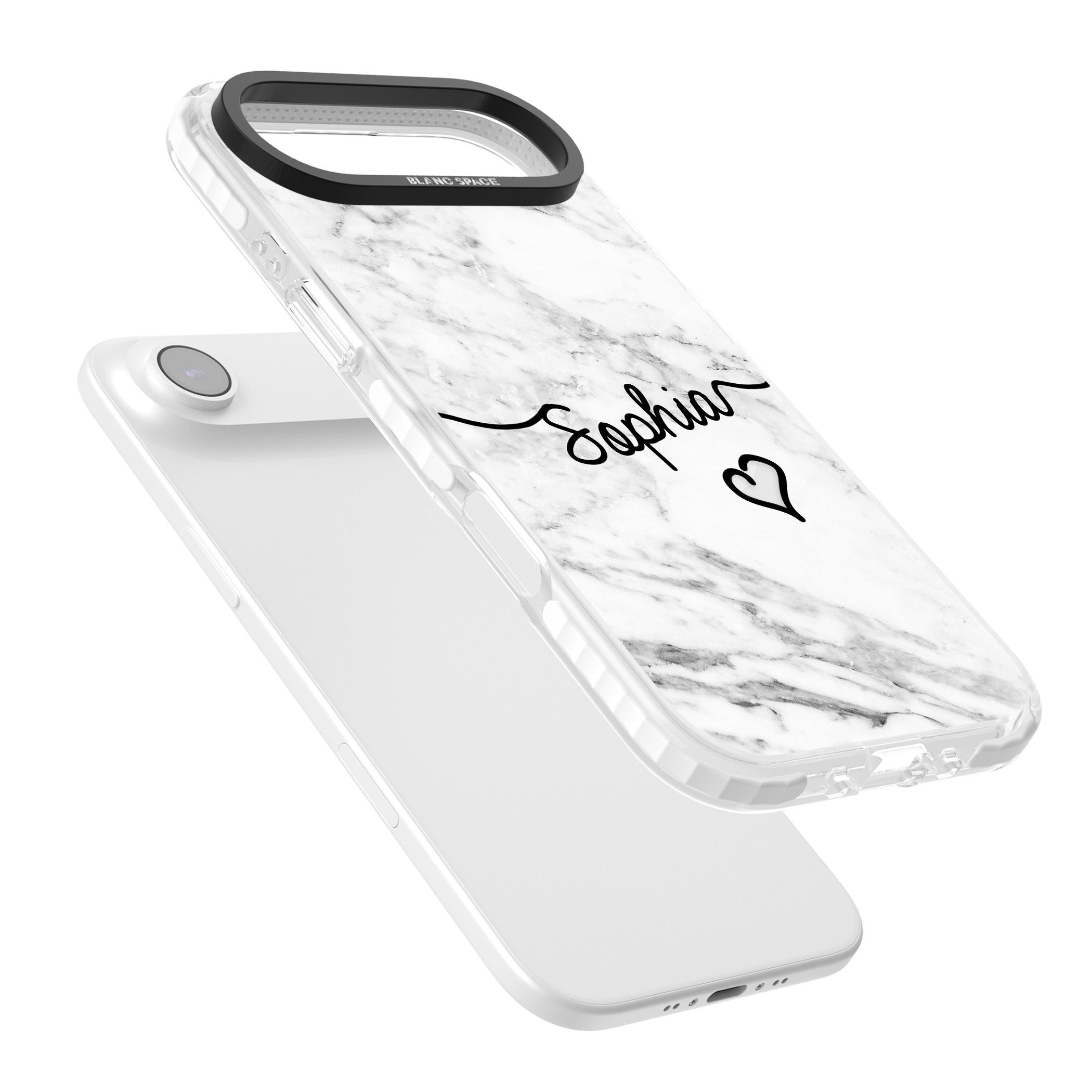 Personalised White Marble Heart iPhone 17 Air Impact Pro Clear Phone Case Colours