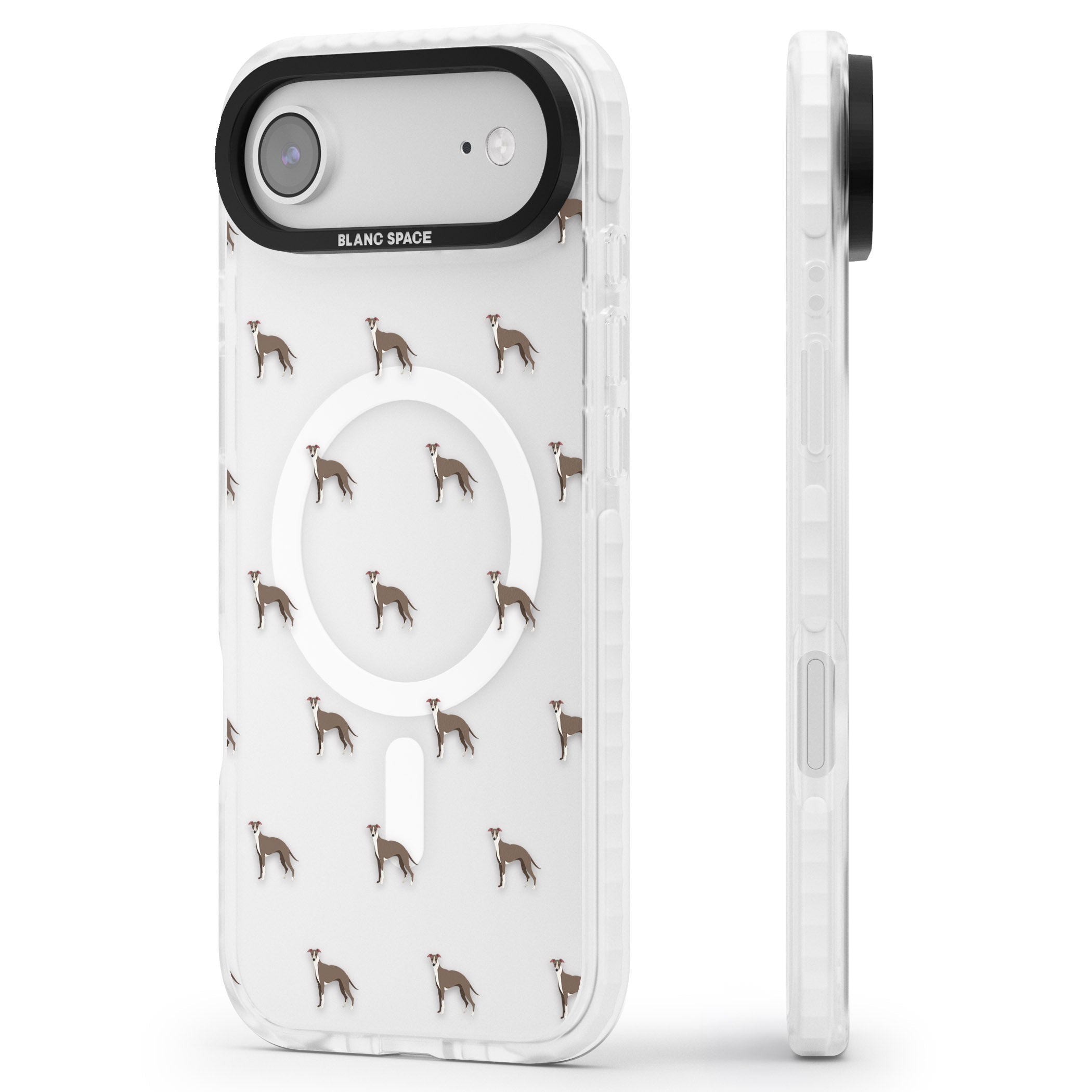 Whippet Dog Pattern Clear iPhone 17 Air Impact Pro Clear Phone Case Side Profile