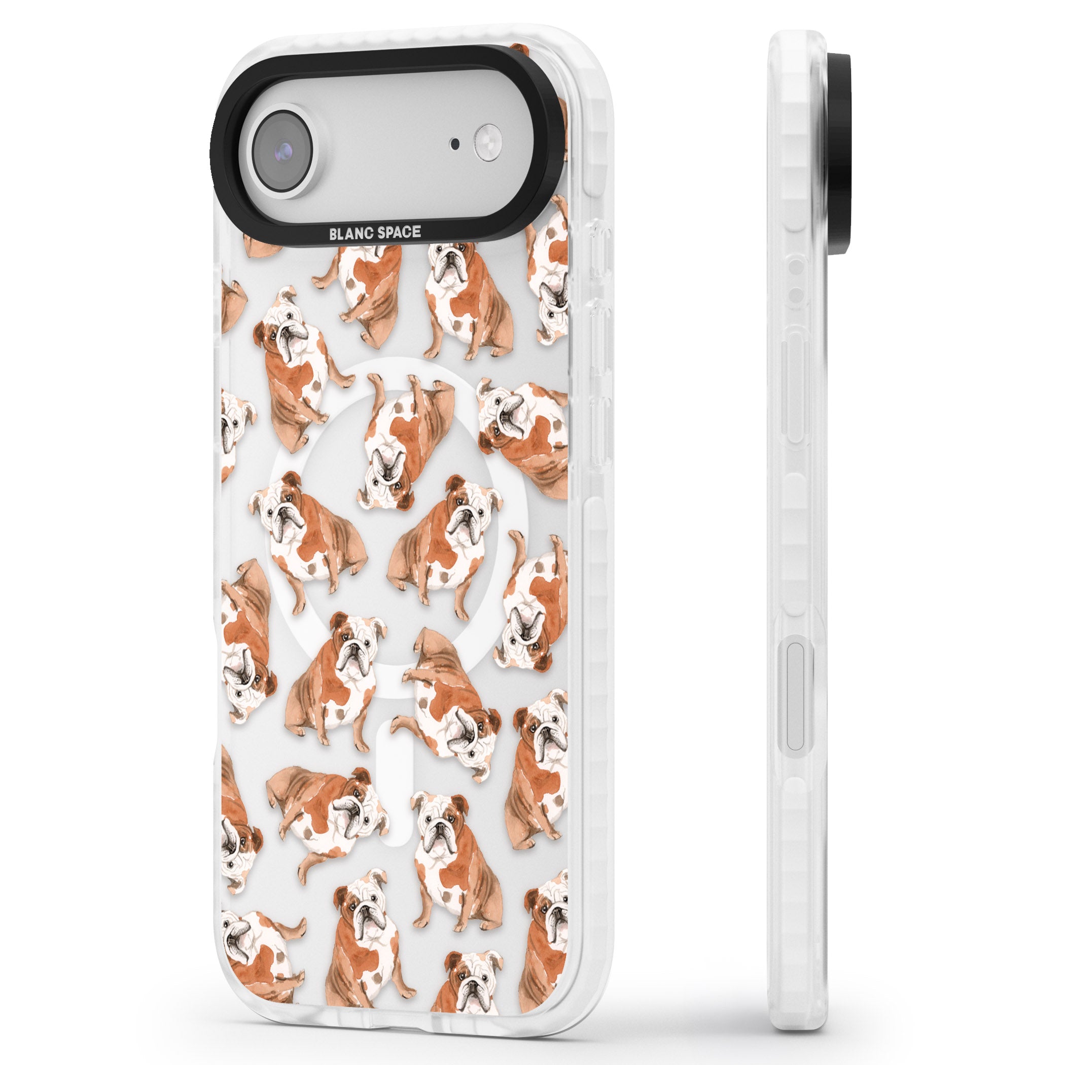 English Bulldog Watercolour Dog Pattern iPhone 17 Air Impact Pro Clear Phone Case Side Profile