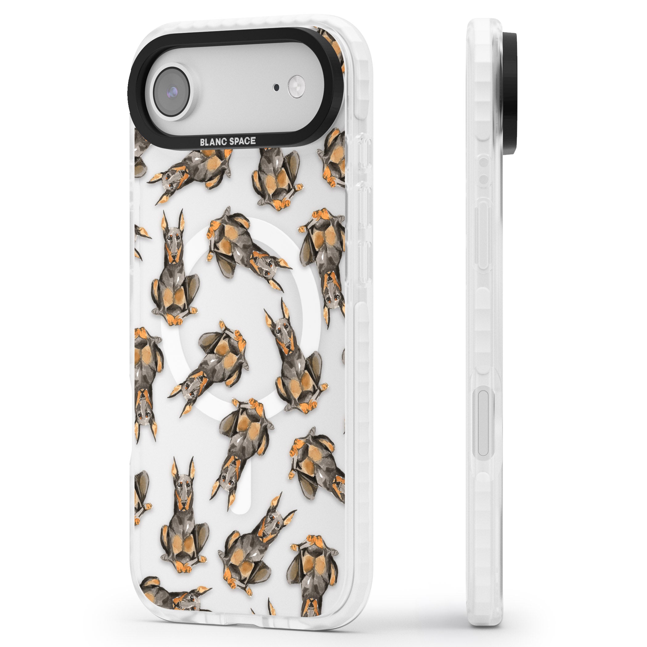 Doberman Watercolor Dog iPhone 17 Air Impact Pro Clear Phone Case Side Profile