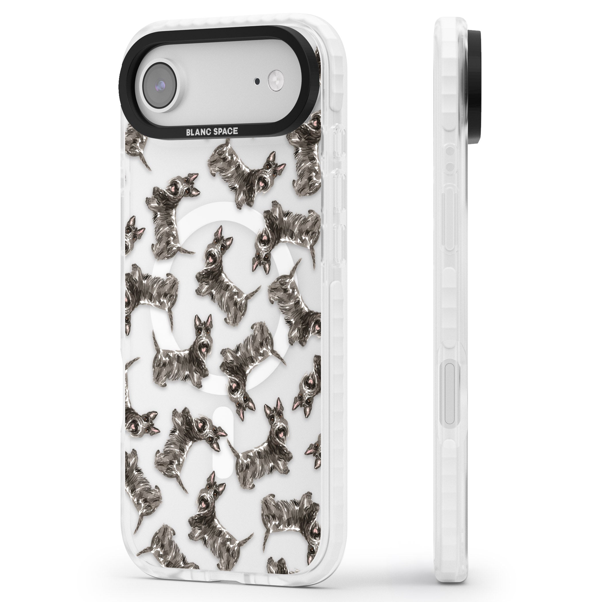 Scottish Terrier Pattern iPhone 17 Air Impact Pro Clear Phone Case Side Profile