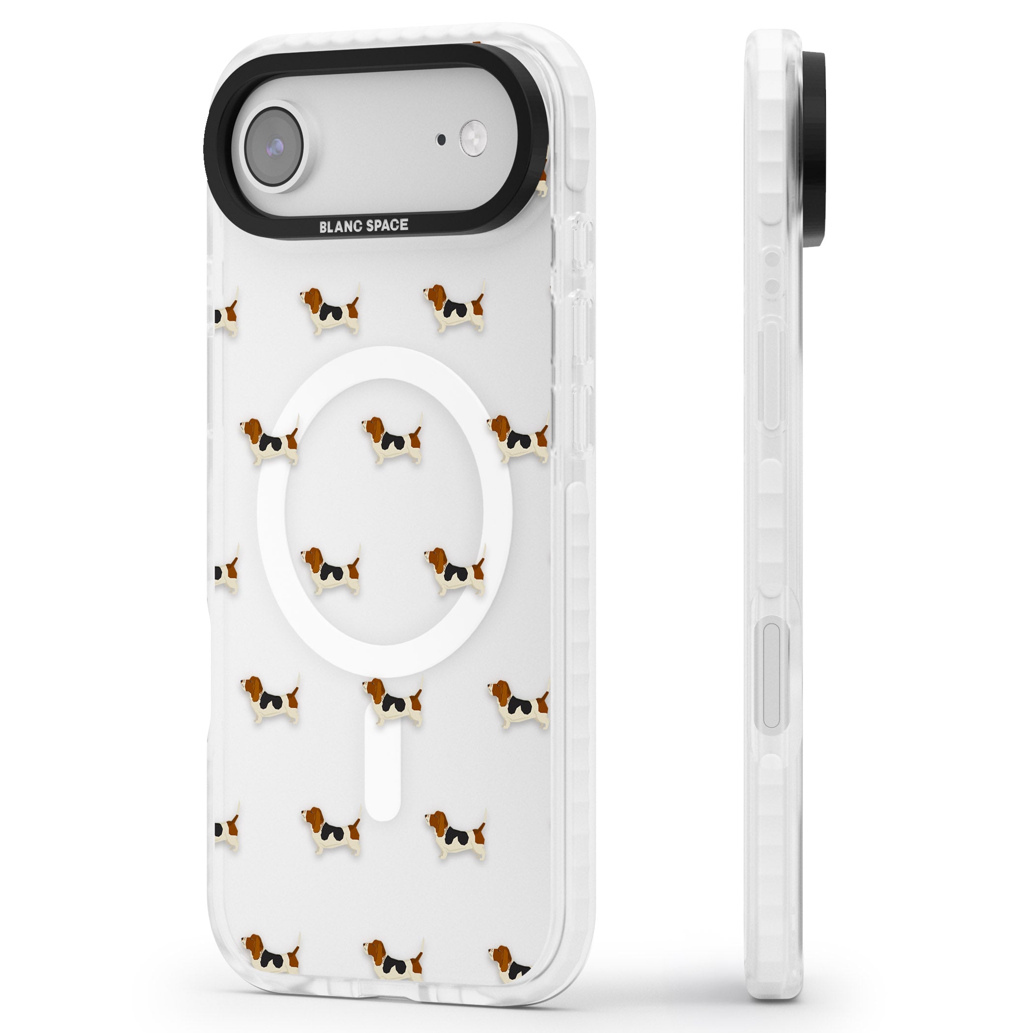 Basset Hound Pattern iPhone 17 Air Impact Pro Clear Phone Case Side Profile