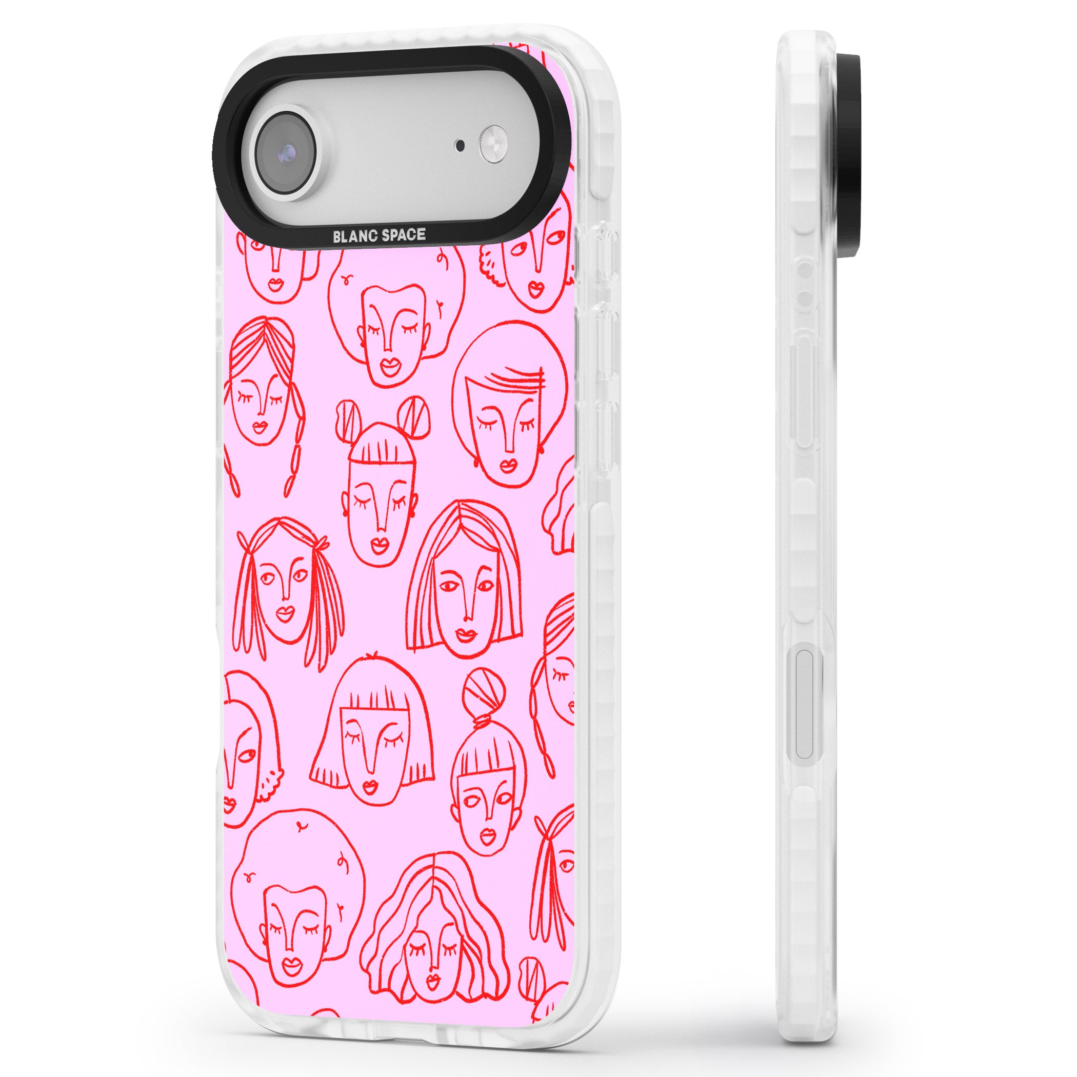 Girl Portrait Doodles iPhone 17 Air Impact Pro Clear Phone Case Side Profile