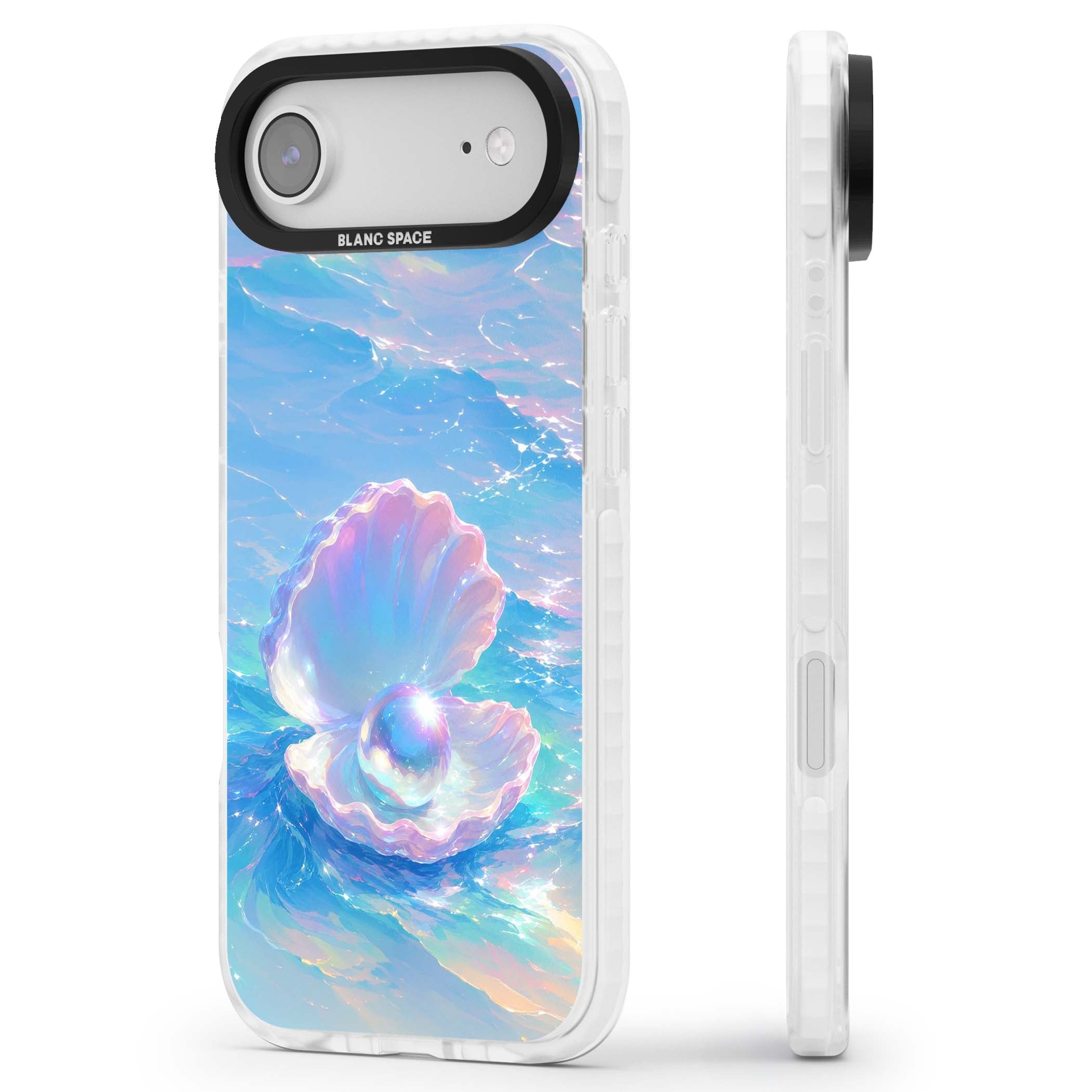 The Pearl Clam mermaidcore iPhone case featuring iridescent seashell, glowing pearl and pastel ocean waves | Impact Magsafe case for iPhone Air