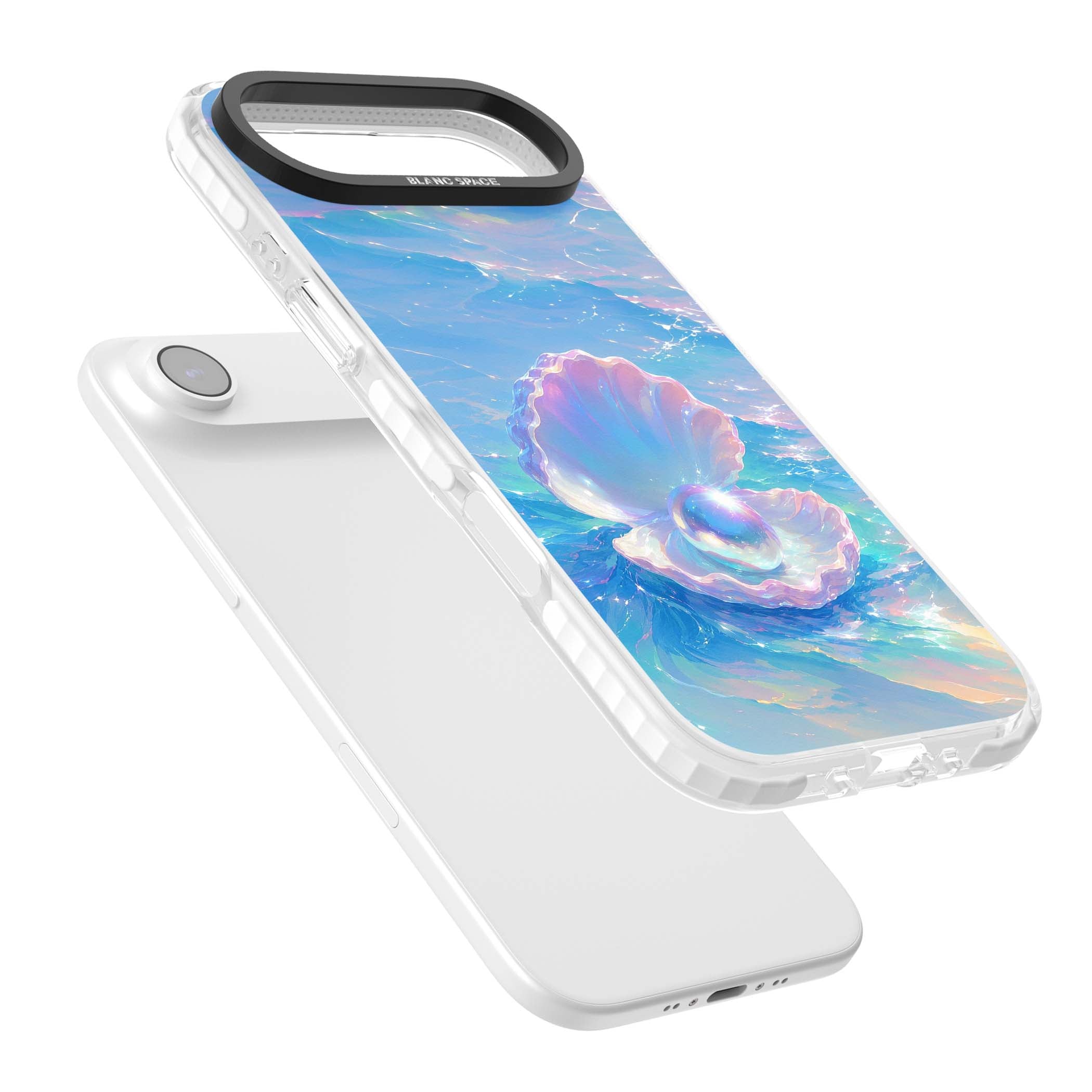 The Pearl Clam mermaidcore iPhone case featuring iridescent seashell, glowing pearl and pastel ocean waves | Impact Magsafe case for iPhone Air