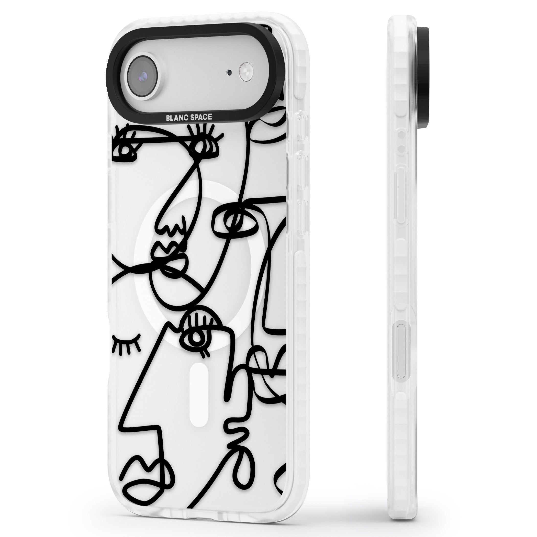 Abstract Line Art Black Clear iPhone 17 Air Impact Pro Clear Phone Case Side Profile