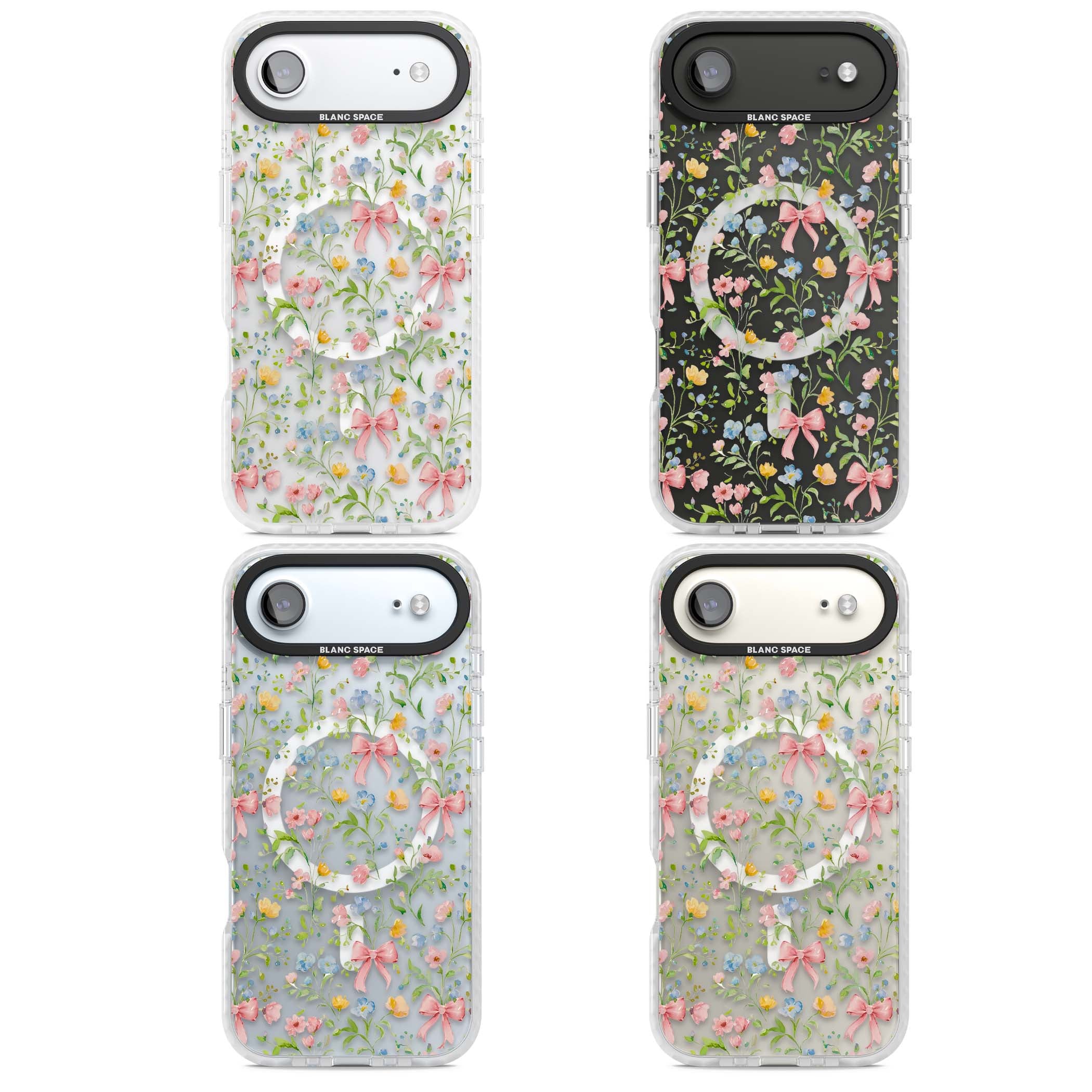 Ribbons & Wildflowers cottagecore iPhone case featuring watercolor wildflowers, pink satin bows, and delicate spring blooms o | Impact Magsafe case for iPhone Air