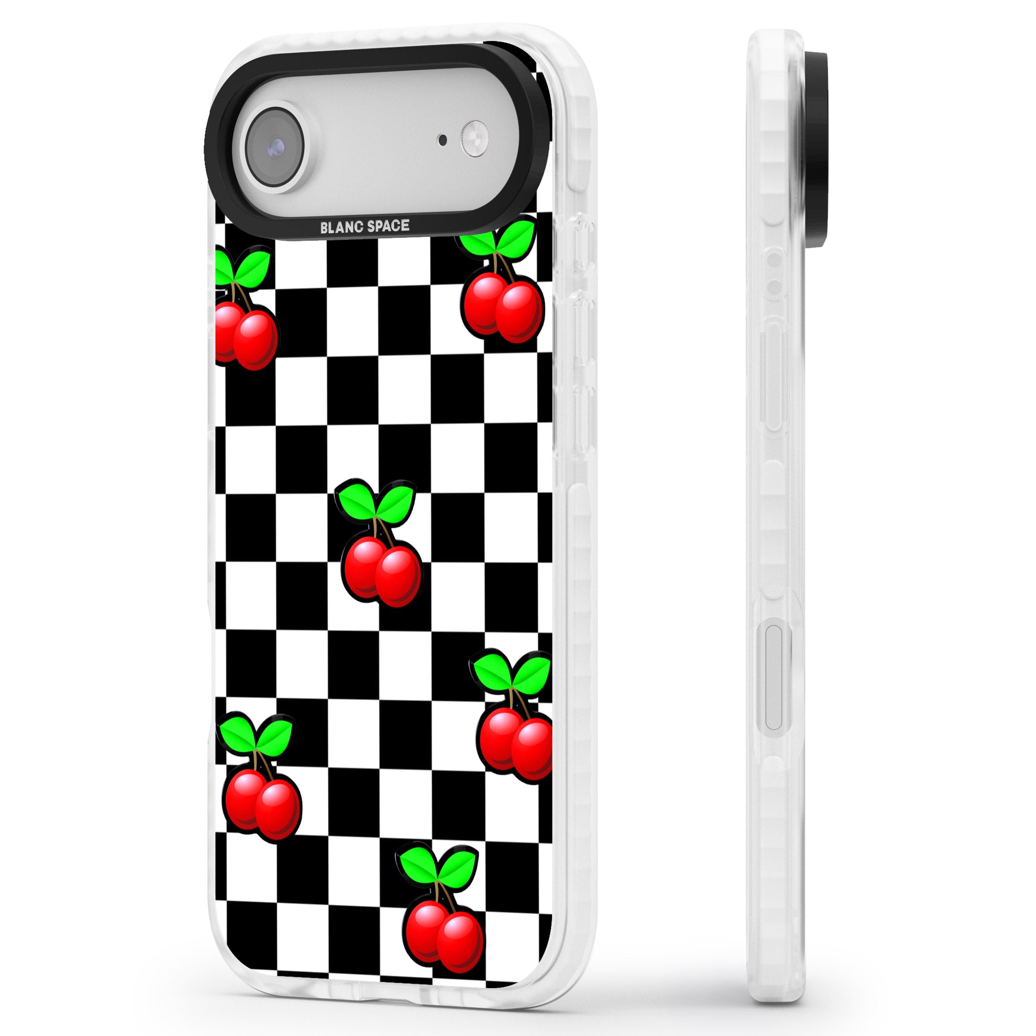 Checkered Cherry iPhone 17 Air Impact Pro Clear Phone Case Side Profile