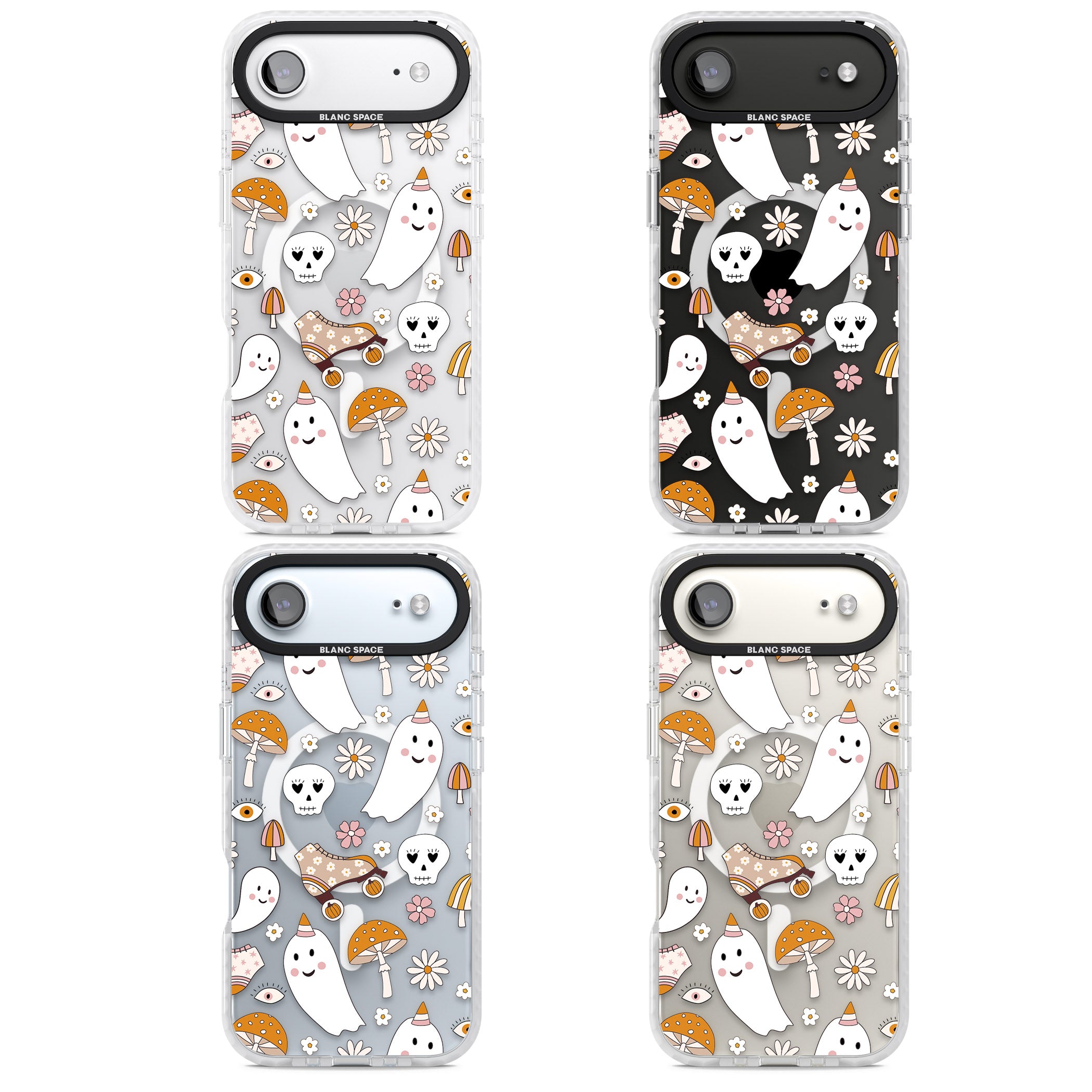 Cute Ghost And Skulls Pattern iPhone 17 Air Impact Pro Clear Phone Case APT Impact Protection