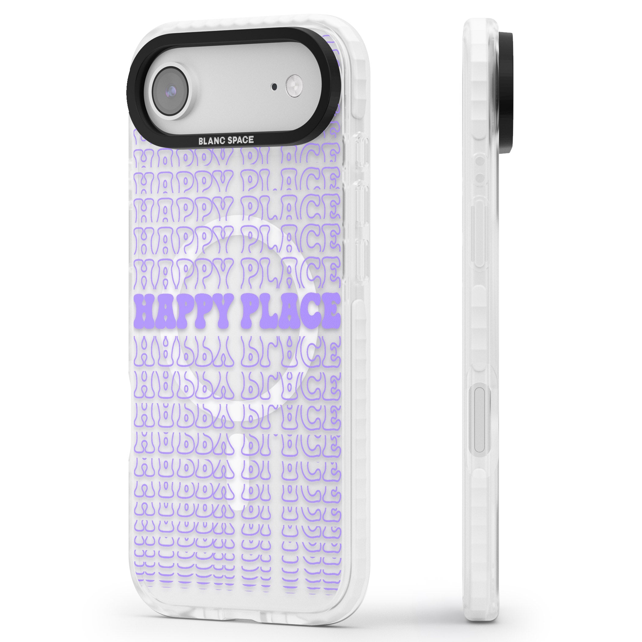 Happy Place (Purple) iPhone 17 Air Impact Pro Clear Phone Case Side Profile