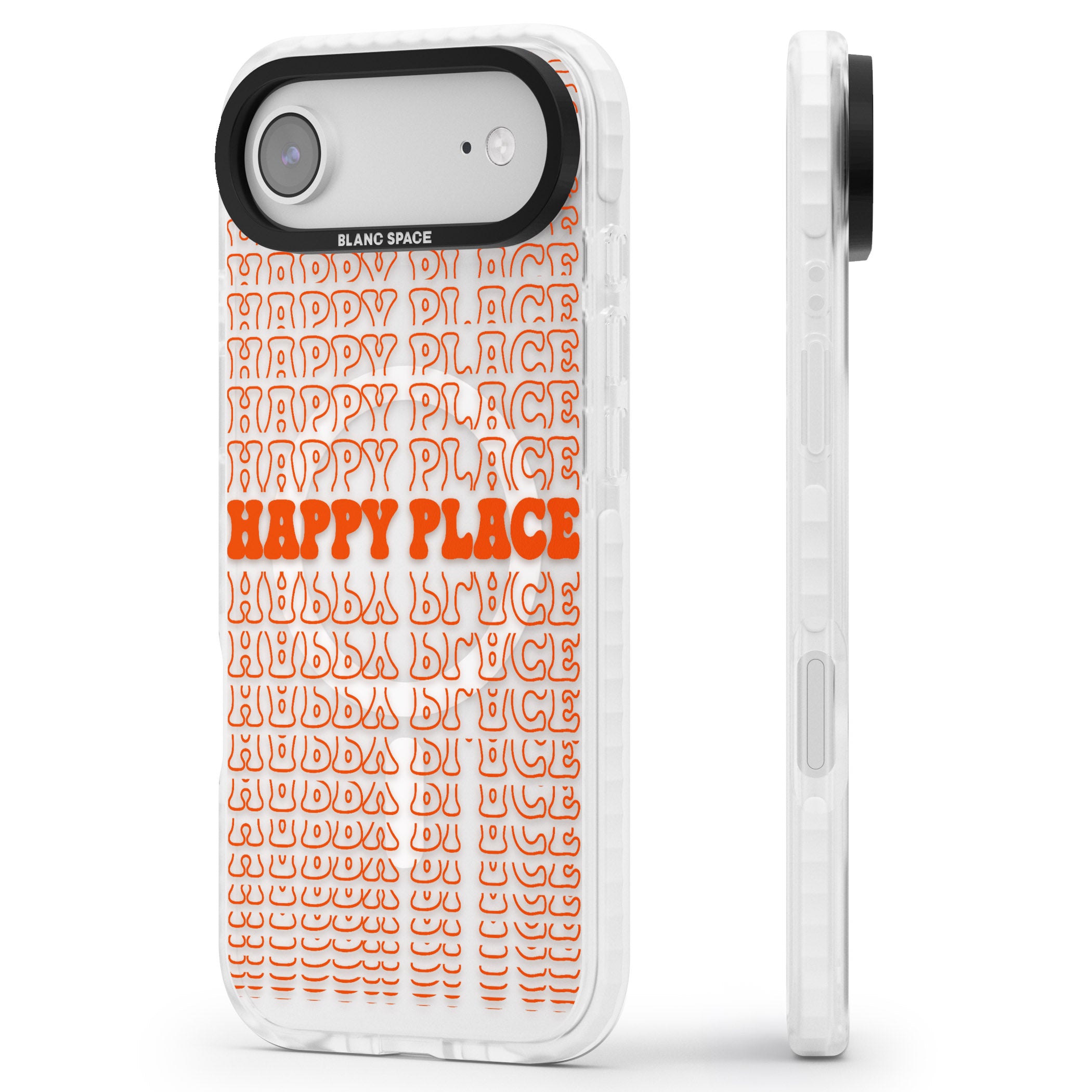 Happy Place (Orange) iPhone 17 Air Impact Pro Clear Phone Case Side Profile