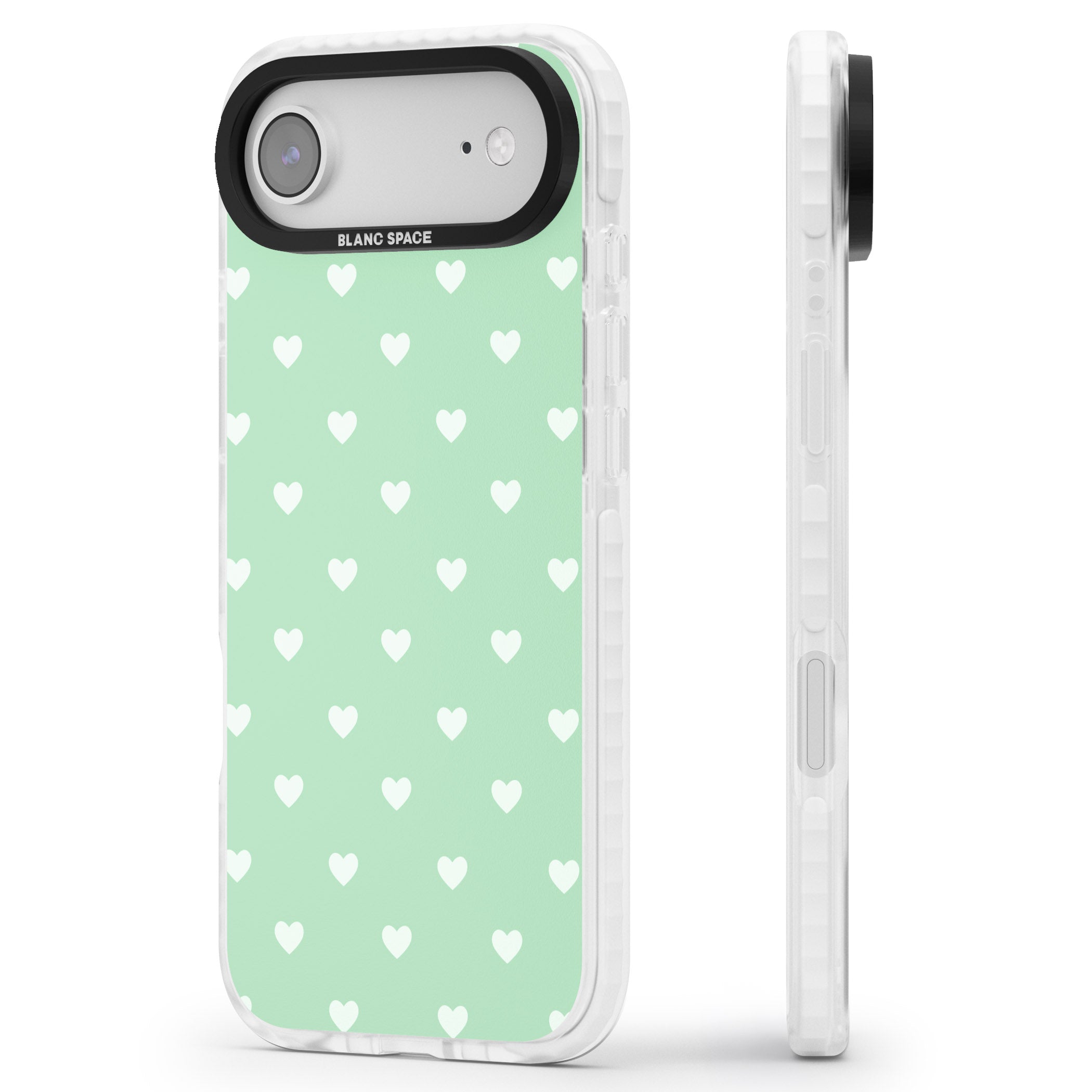 Small Heart Pattern: Green iPhone 17 Air Impact Pro Clear Phone Case Side Profile