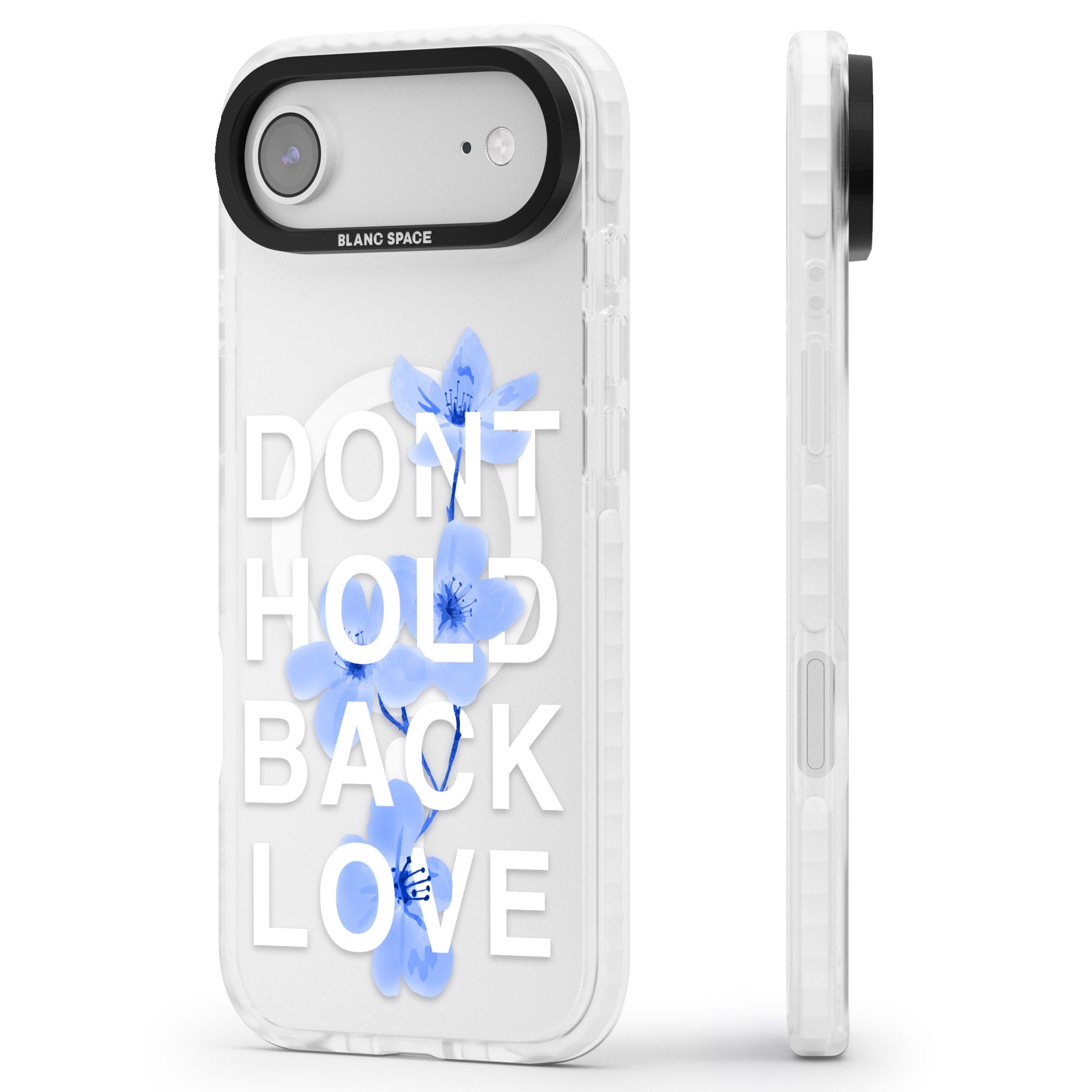 Don'T Hold Back Love Blue & White iPhone 17 Air Impact Pro Clear Phone Case Side Profile