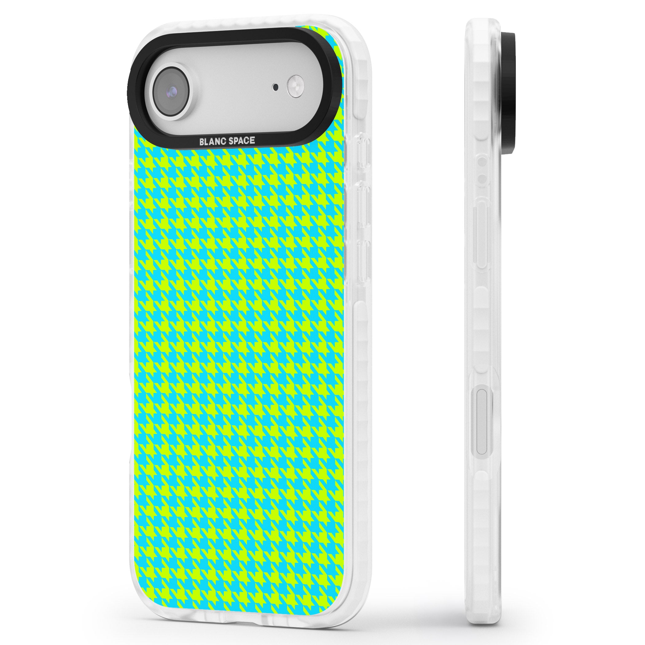 Neon Lime & Turquoise Houndstooth iPhone 17 Air Impact Pro Clear Phone Case Side Profile