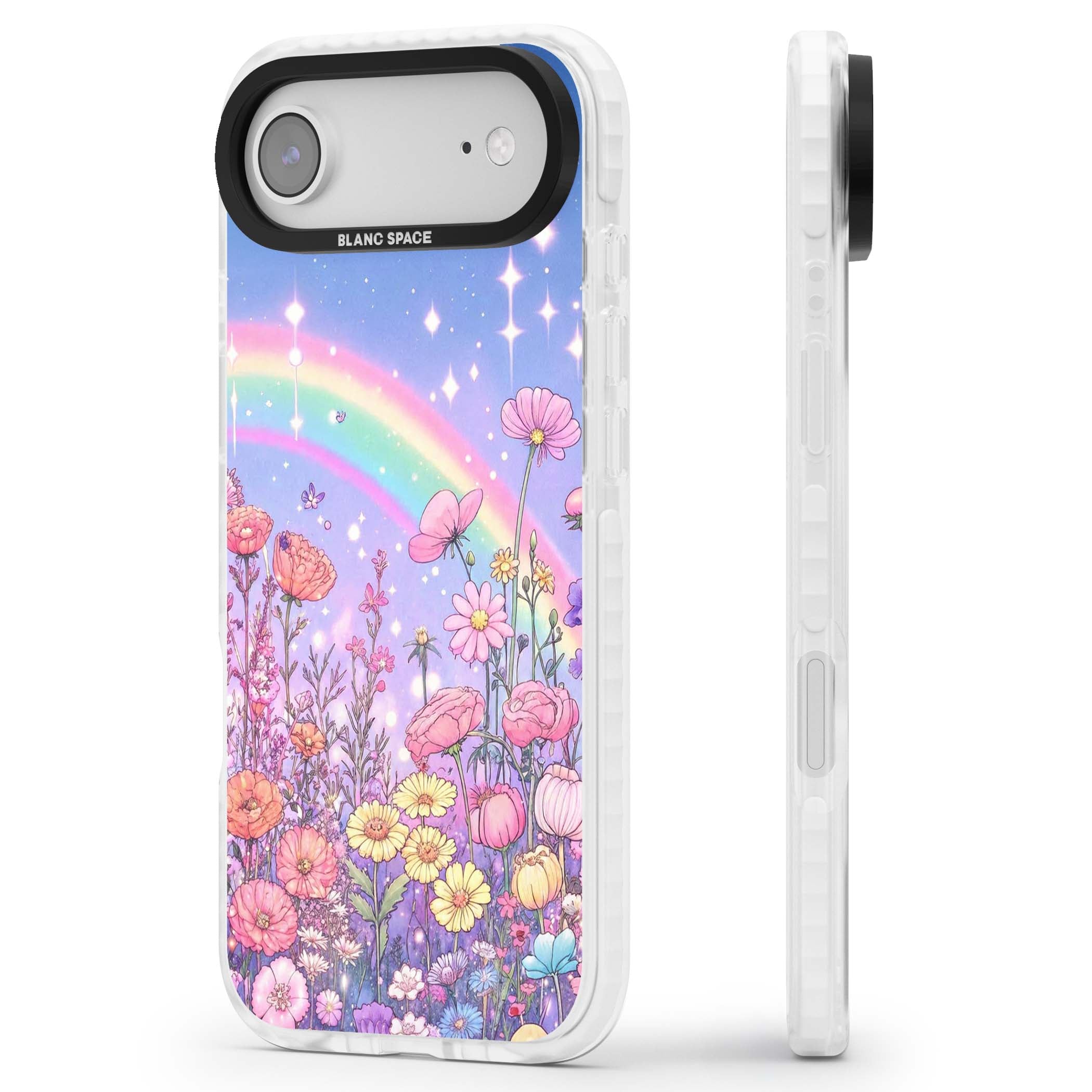 Magical Meadow fairycore iPhone case featuring a pastel rainbow, sparkling stars and a wildflower meadow | Impact Magsafe case for iPhone Air
