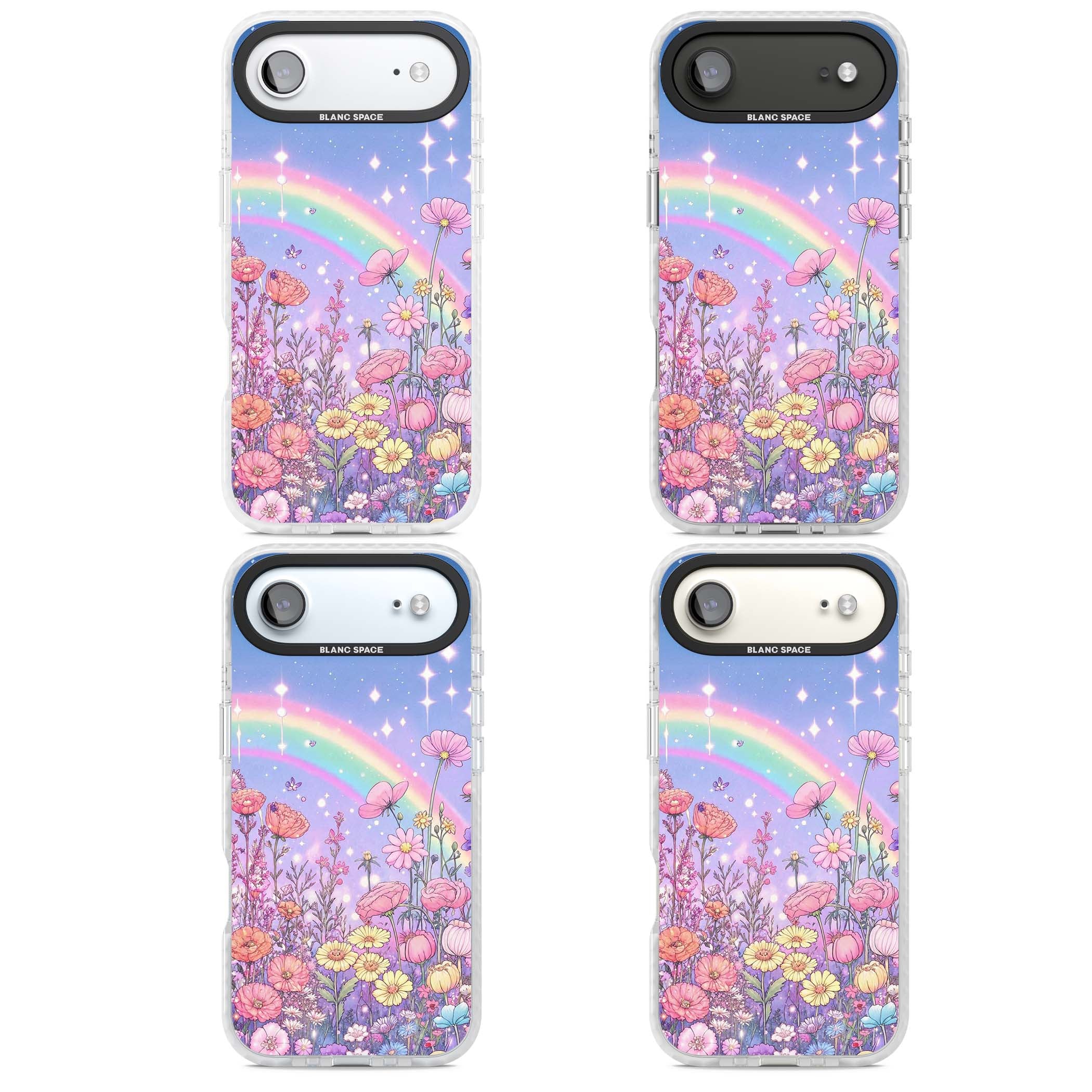Magical Meadow fairycore iPhone case featuring a pastel rainbow, sparkling stars and a wildflower meadow | Impact Magsafe case for iPhone Air