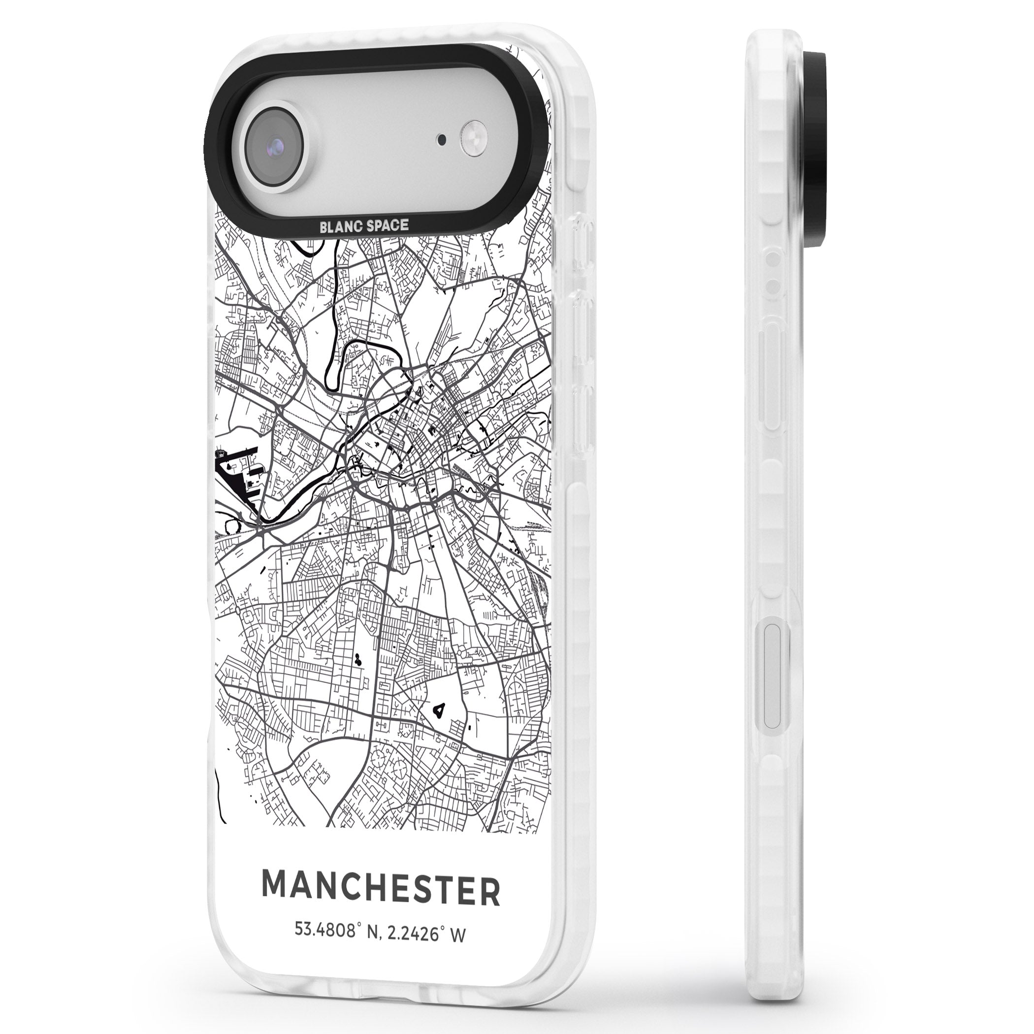 Manchester Map iPhone 17 Air Impact Pro Clear Phone Case Side Profile