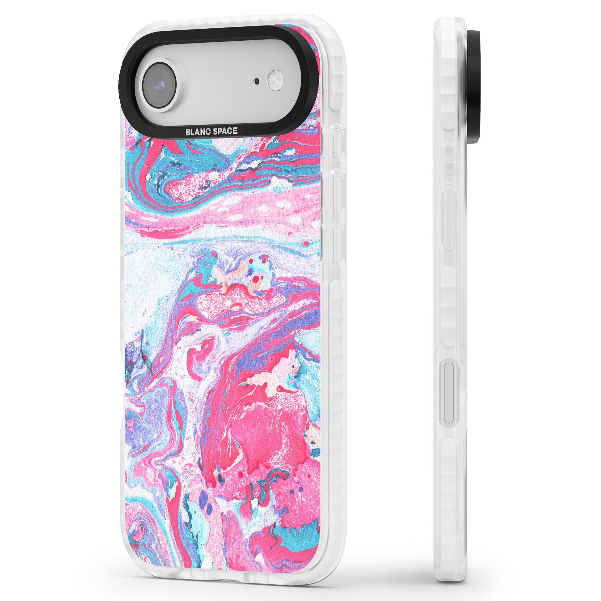 Pink, Blue & Purple Marbled Paper Pattern iPhone 17 Air Impact Pro Clear Phone Case Side Profile