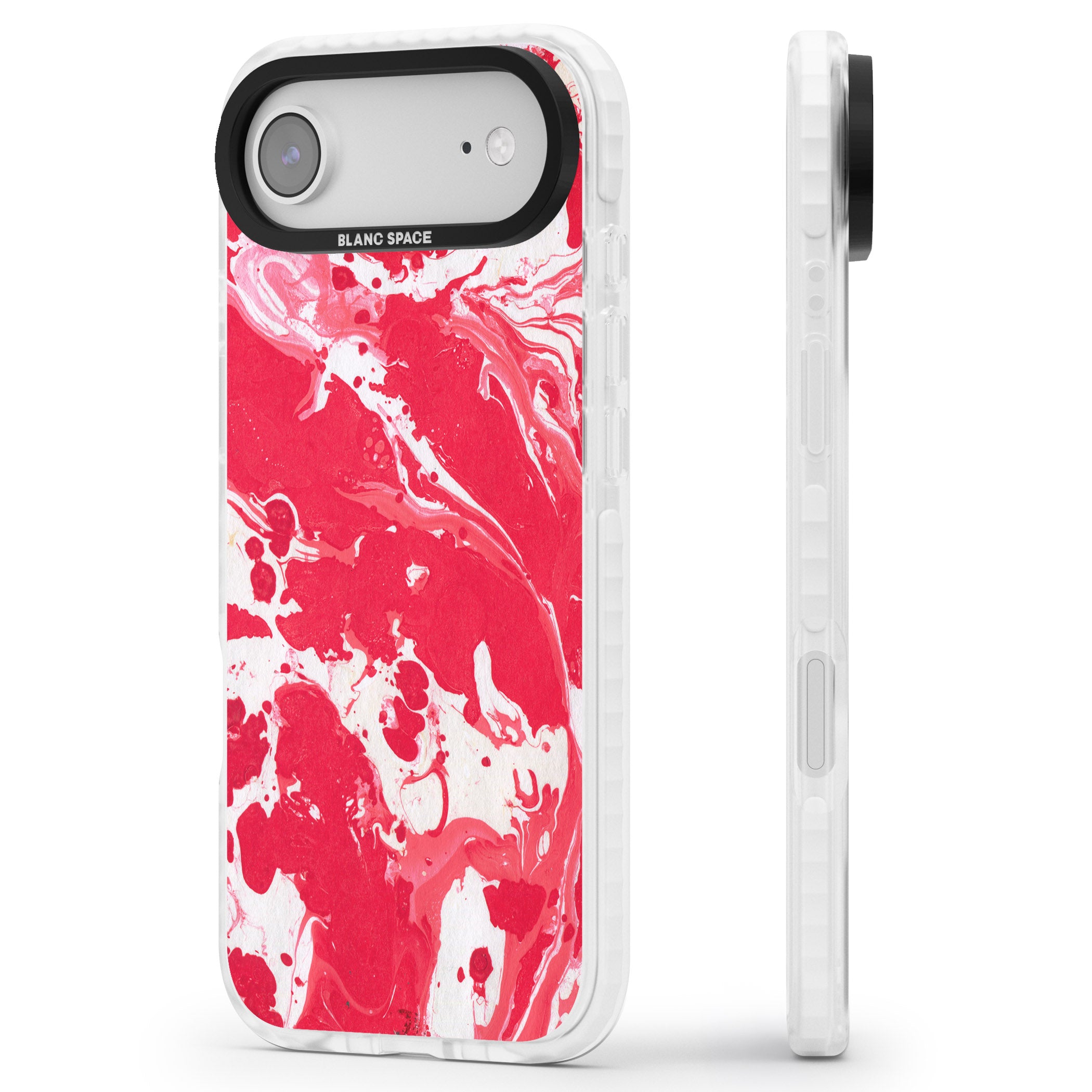 Red & White Marbled iPhone 17 Air Impact Pro Clear Phone Case Side Profile