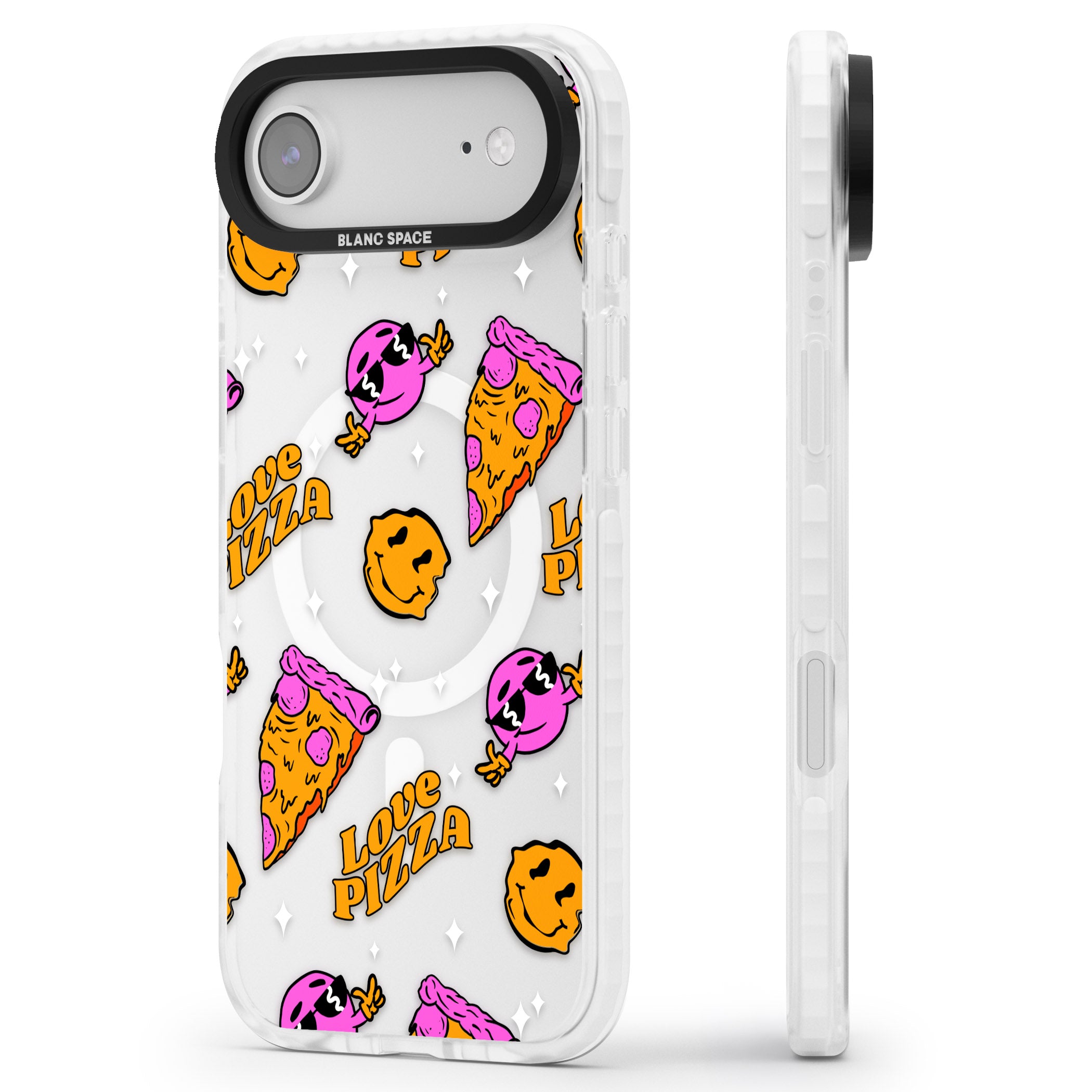 Psychedelic Love Pizza Pattern (Clear) iPhone 17 Air Impact Pro Clear Phone Case Side Profile