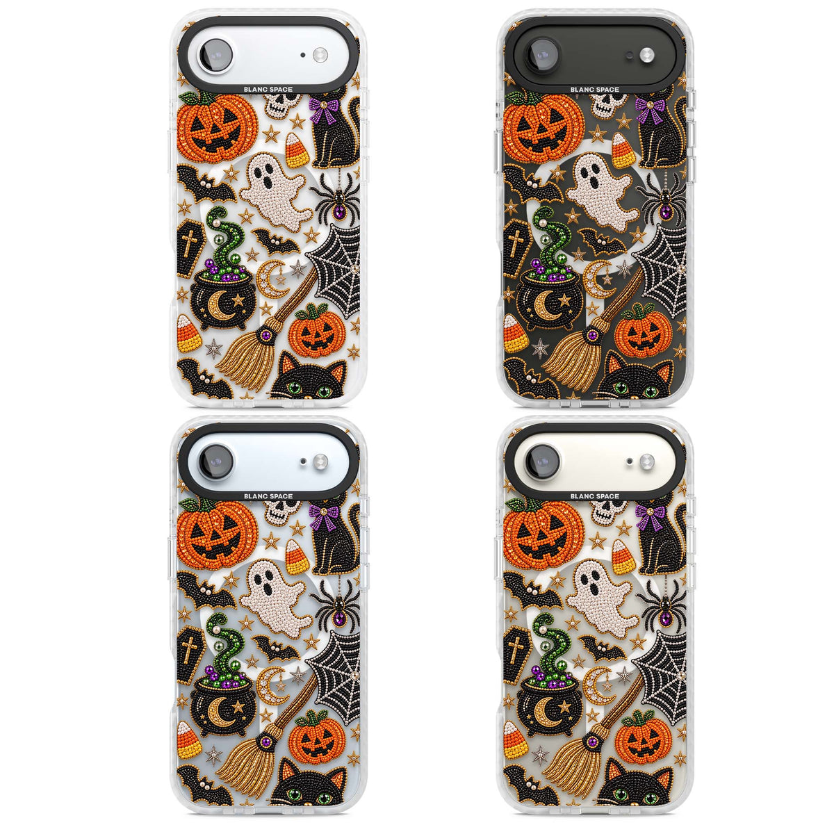 Beaded Halloween Halloween iPhone case featuring beaded pumpkins, ghosts, black cats and bats | Impact Magsafe case for iPhone Air