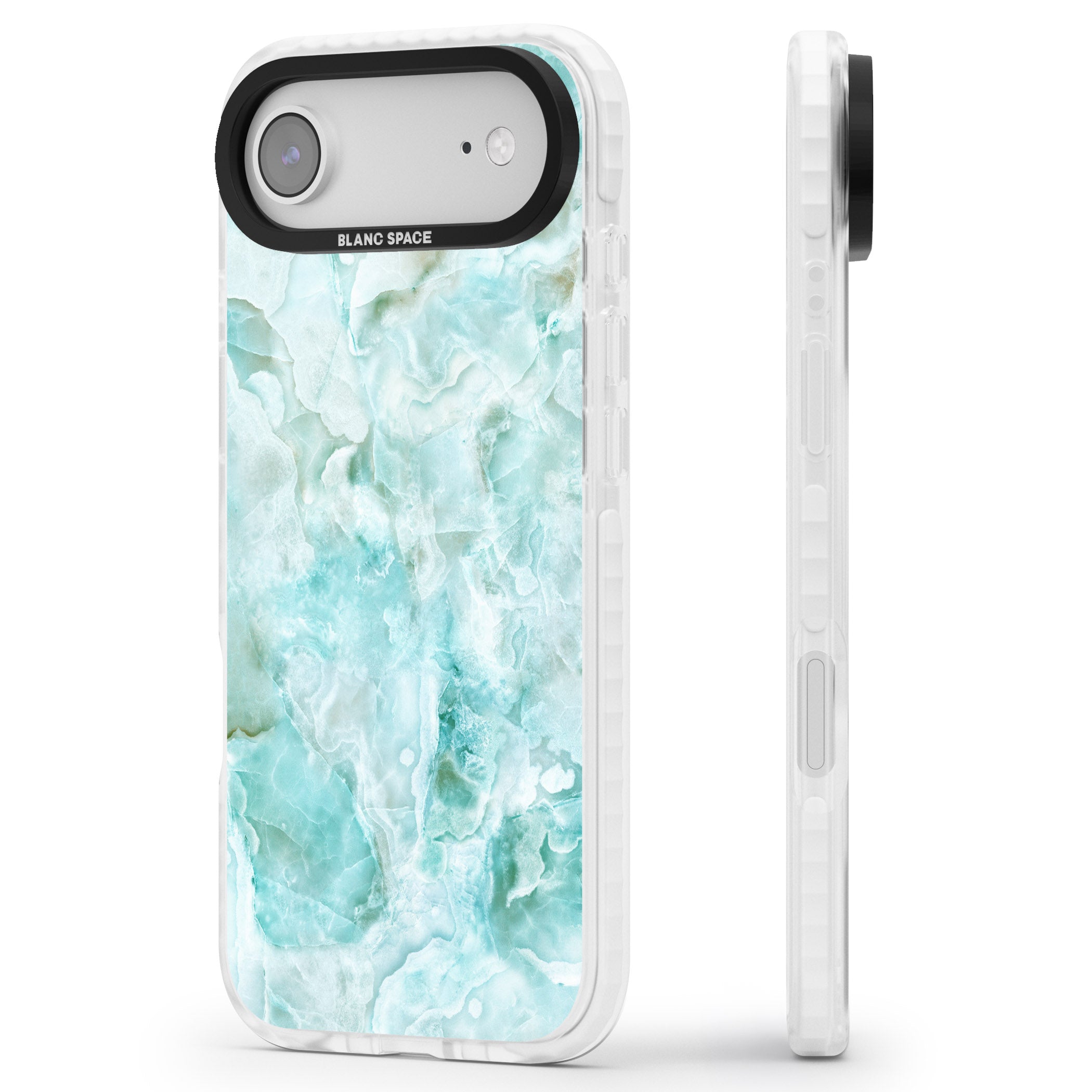 Aqua Onyx Marble iPhone 17 Air Impact Pro Clear Phone Case Side Profile