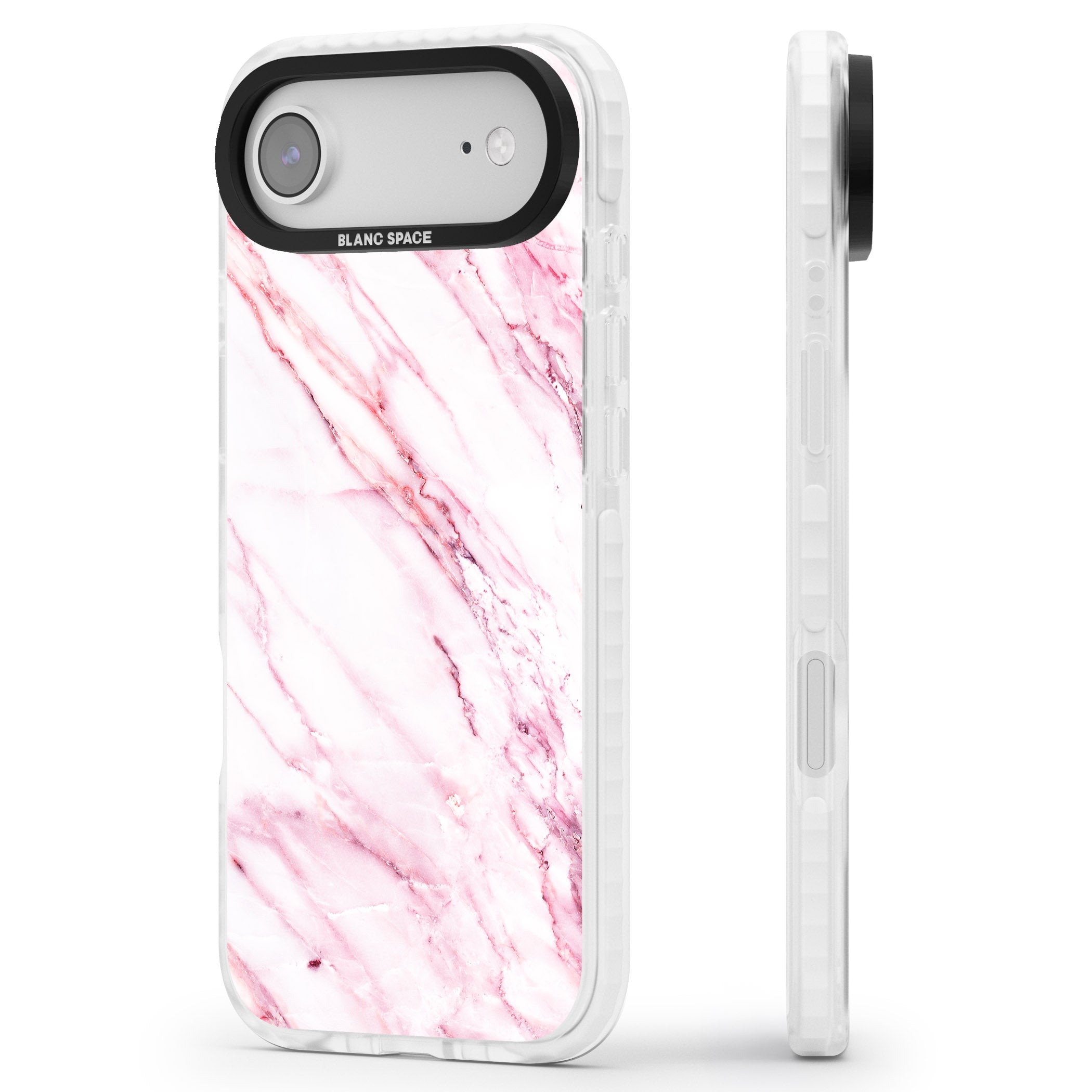 White Pink Onyx Marble iPhone 17 Air Impact Pro Clear Phone Case Side Profile