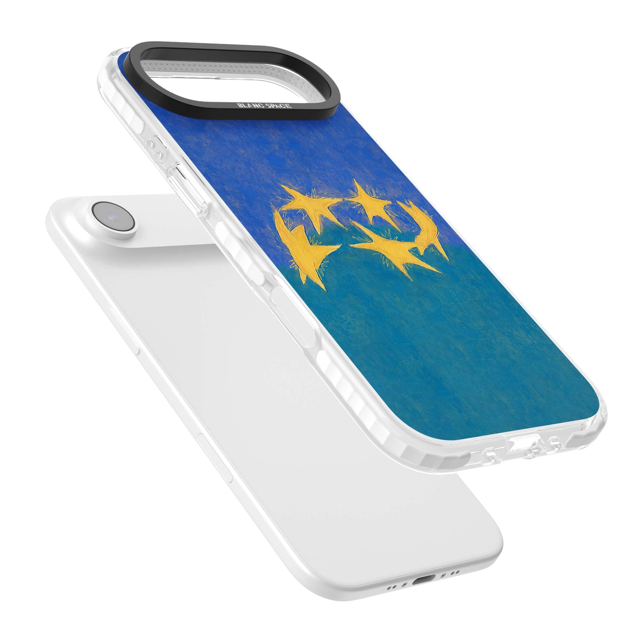 Star Boogie stars aesthetic iPhone case featuring five yellow hand-painted stars on cobalt blue and teal | Impact Magsafe case for iPhone Air