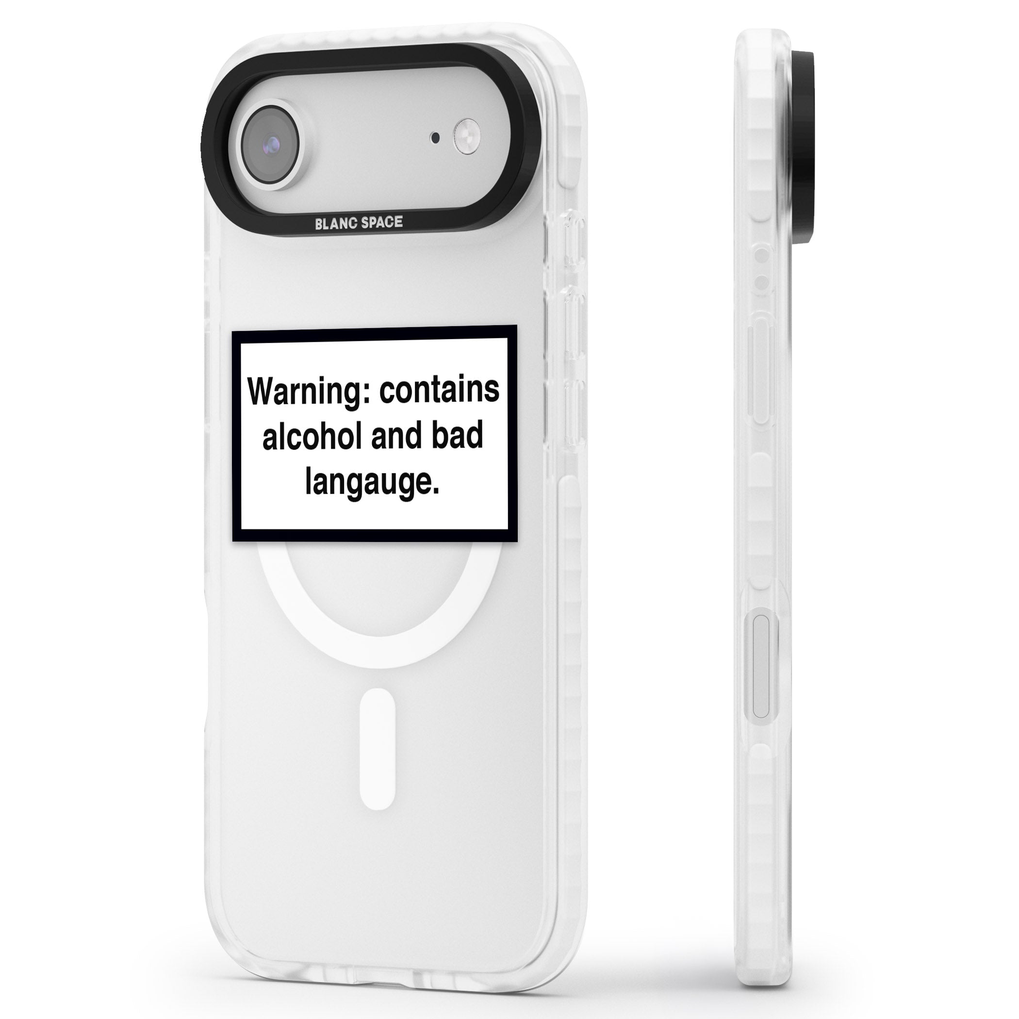 Warning: Contains Alcohol & Bad Language iPhone 17 Air Impact Pro Clear Phone Case Side Profile