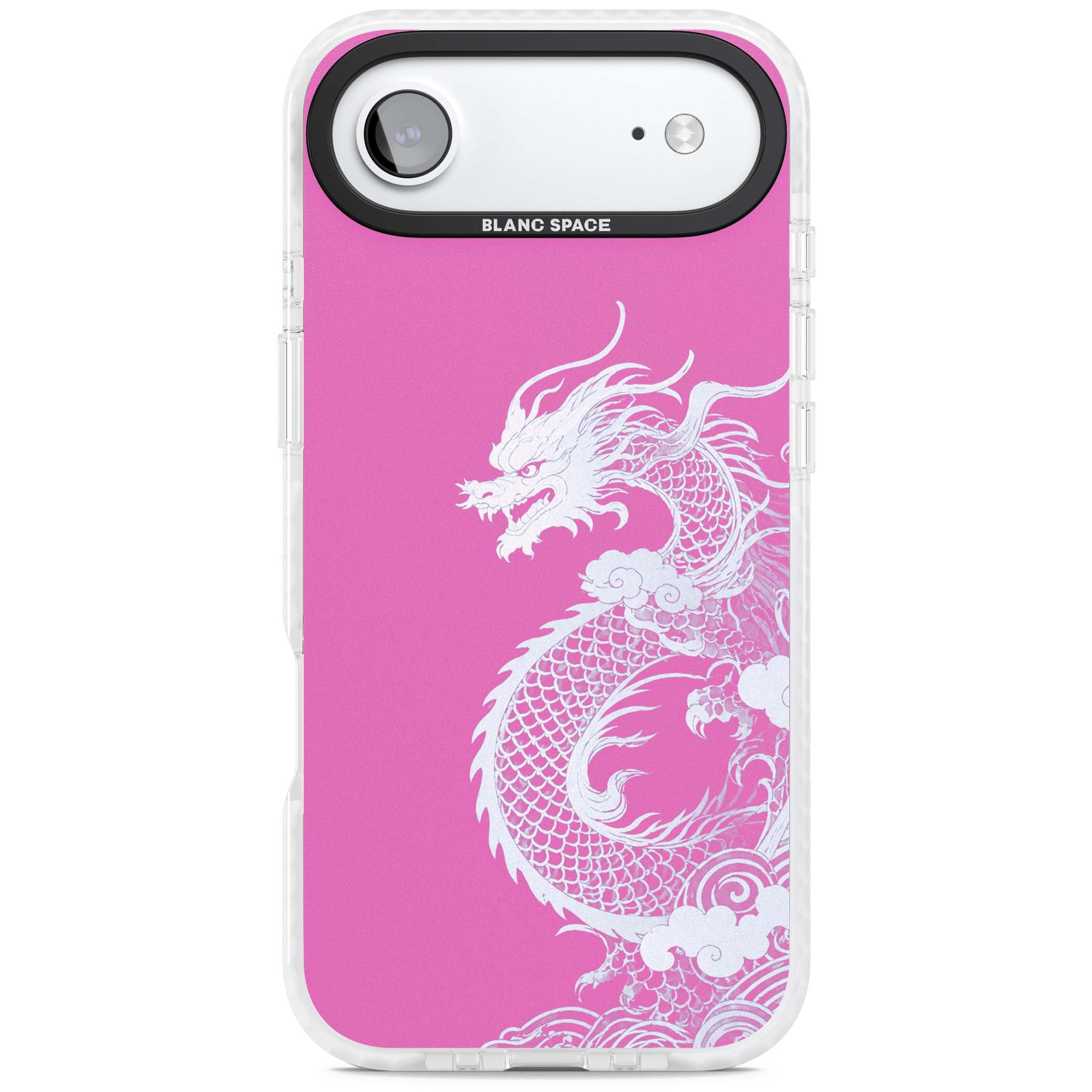 Pink Empress chinese dragon iPhone case featuring a white dragon, swirling clouds and pink dragon wallpaper backdrop | Impact Magsafe case for iPhone Air