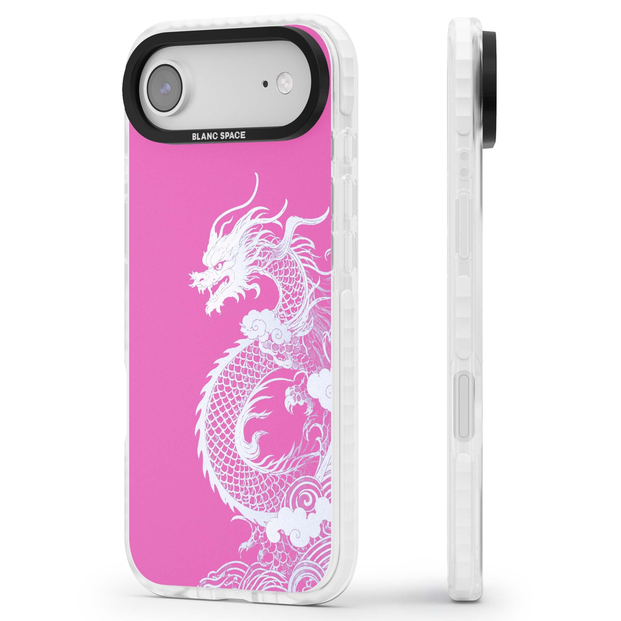 Pink Empress chinese dragon iPhone case featuring a white dragon, swirling clouds and pink dragon wallpaper backdrop | Impact Magsafe case for iPhone Air