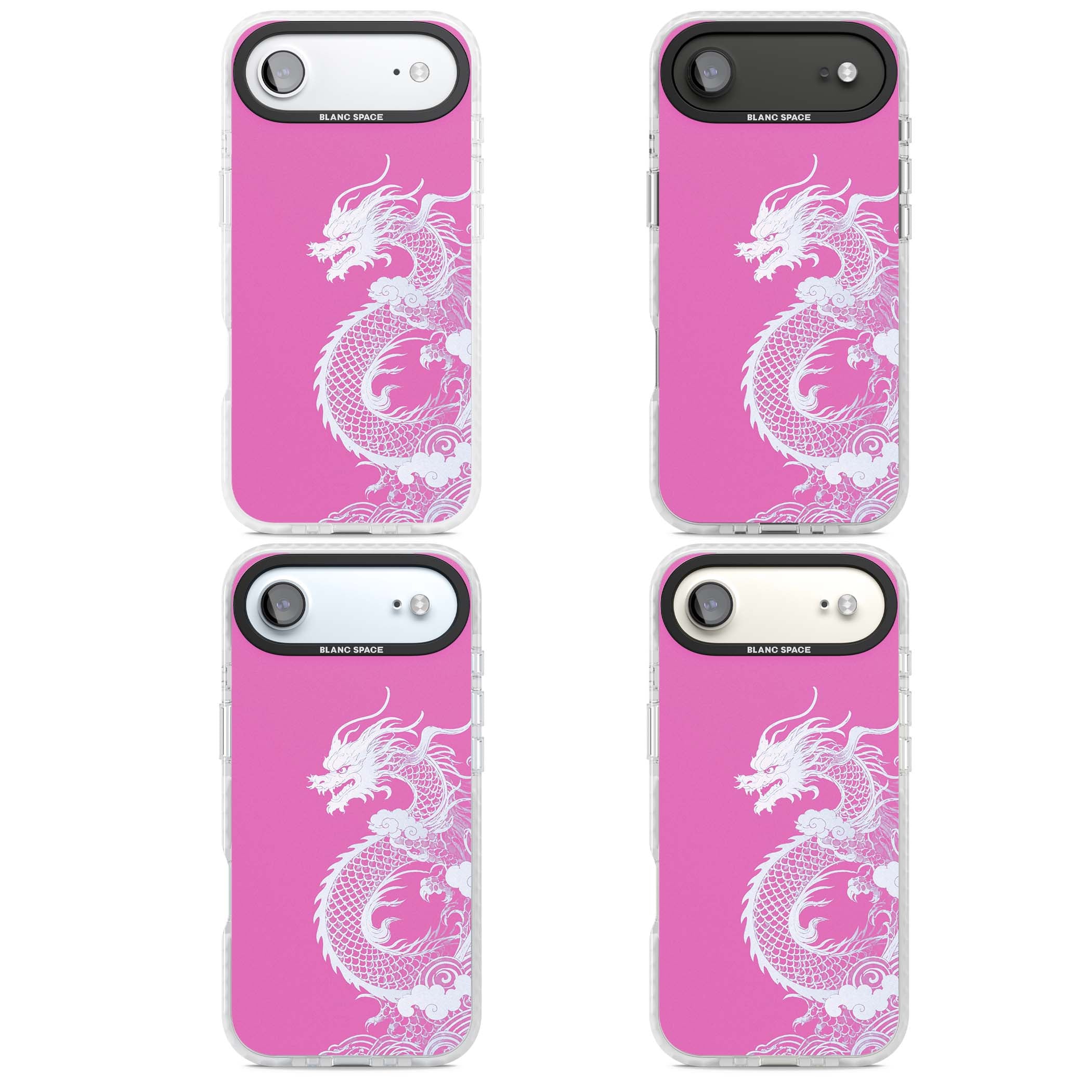 Pink Empress chinese dragon iPhone case featuring a white dragon, swirling clouds and pink dragon wallpaper backdrop | Impact Magsafe case for iPhone Air