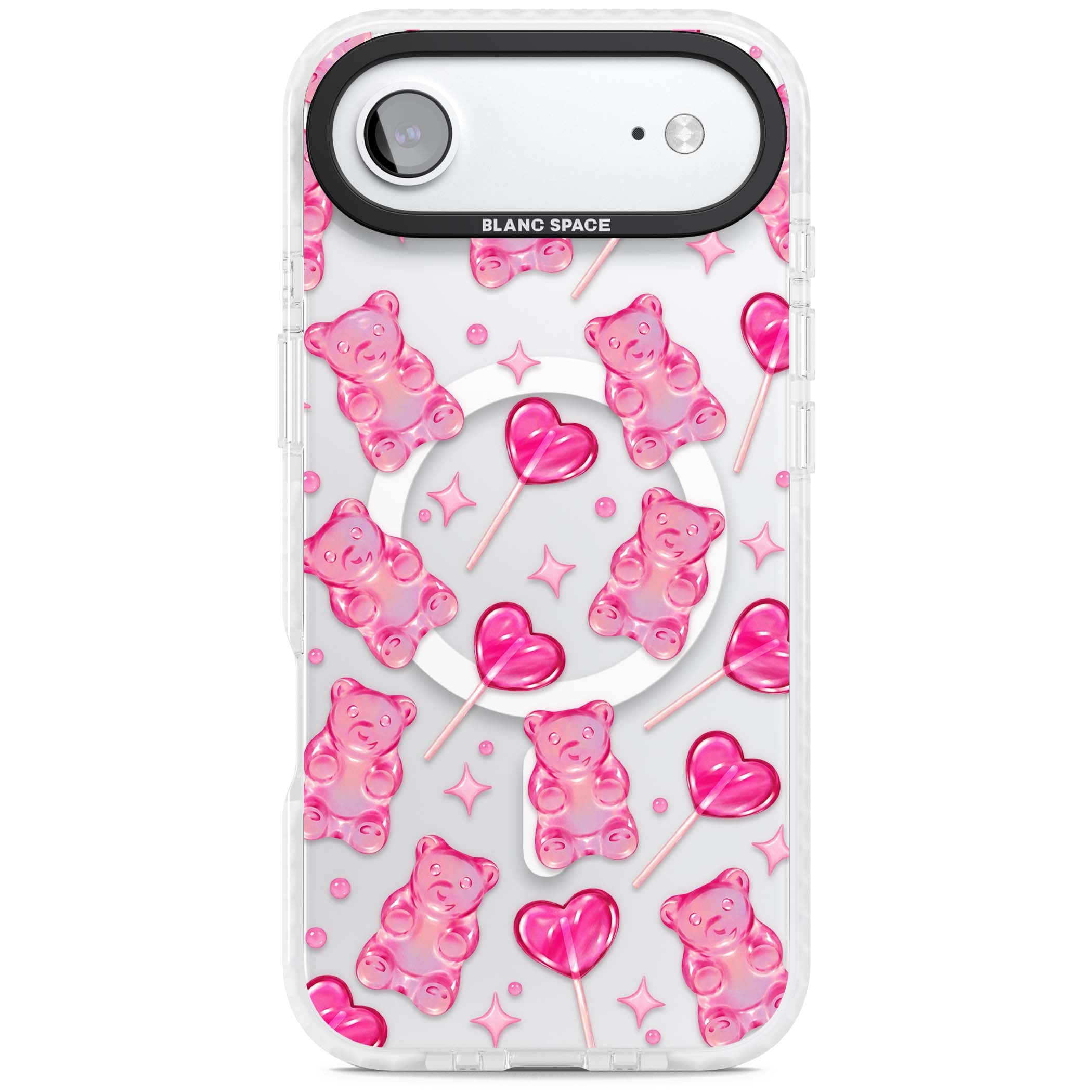 Pink Sugar pinkcore iPhone case featuring pink gummy bears, heart-shaped lollipops and sparkle stars | Impact Magsafe case for iPhone Air